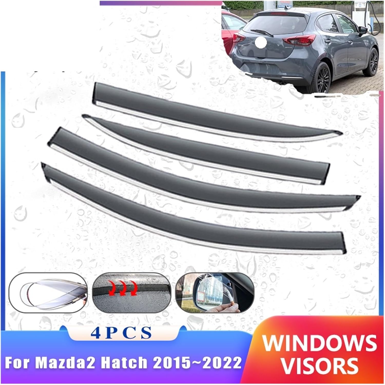 Deflectores de viento compatibles con Mazda2 Hatch Demio 2015  2022 DJ DL Accesorios Ventana Lateral de Coche Protector de Cejas Protector de Cejas