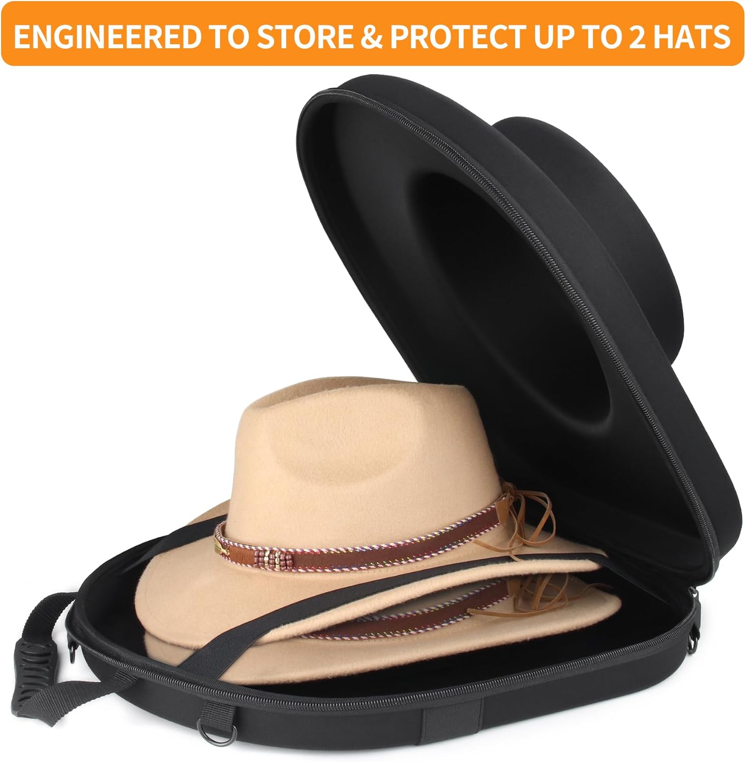 Caja de sombrero de vaquero para viaje, a prueba de aplastamientos, equipada con una asa de transporte, correa para el hombro y correa de equipaje,