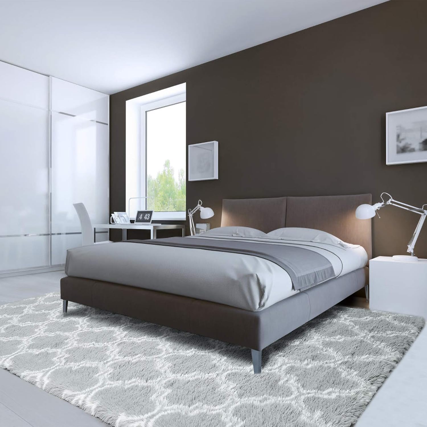 LOCHAS – Alfombra de lujo para interior, moderna, de felpa, esponjosa, extrasuave y cómoda, geométrica marroquí, para dormitorio, sala de estar,