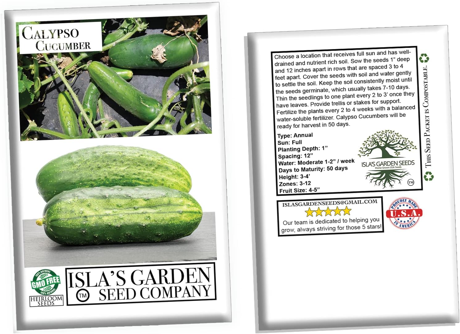 Semillas de pepino Calypso para plantar, más de 25 semillas de reliquia por paquete, semillas de jardín de Isla (semillas de jardín de Isla),