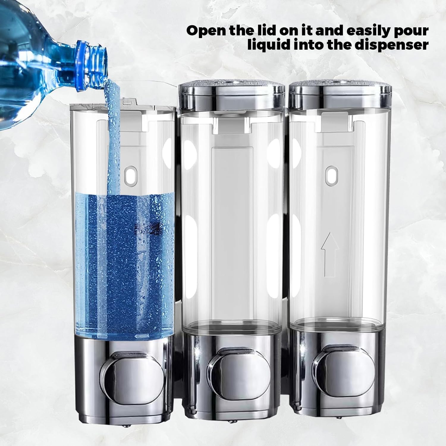 Nidouillet Dispensador de champú y acondicionador de pared, dispensador de jabón de ducha de 3 cámaras, dispensador adhesivo montado en la pared,