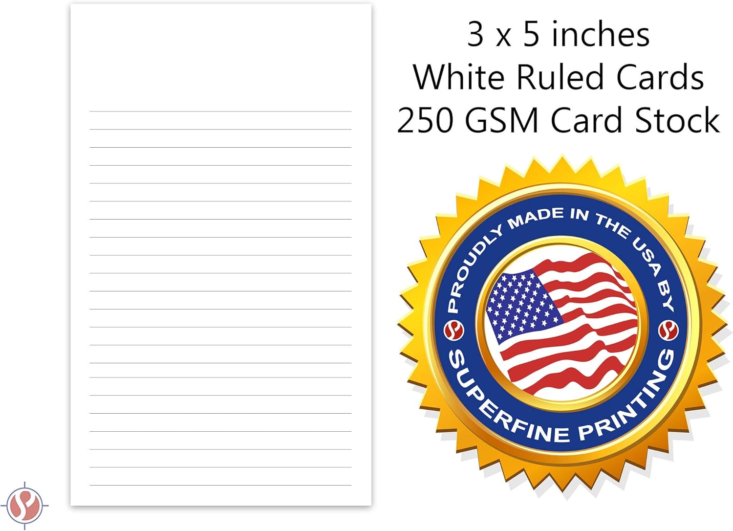 Tarjetas de notas verticales con rayas blancas, 3 x 5 pulgadas, 100 hojas por paquete