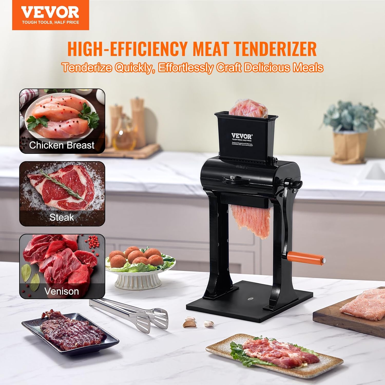 VEVOR Ablandador de carne comercial, máquina ablandadora de carne de acero inoxidable resistente, herramienta de cocina de operación manual rápida y