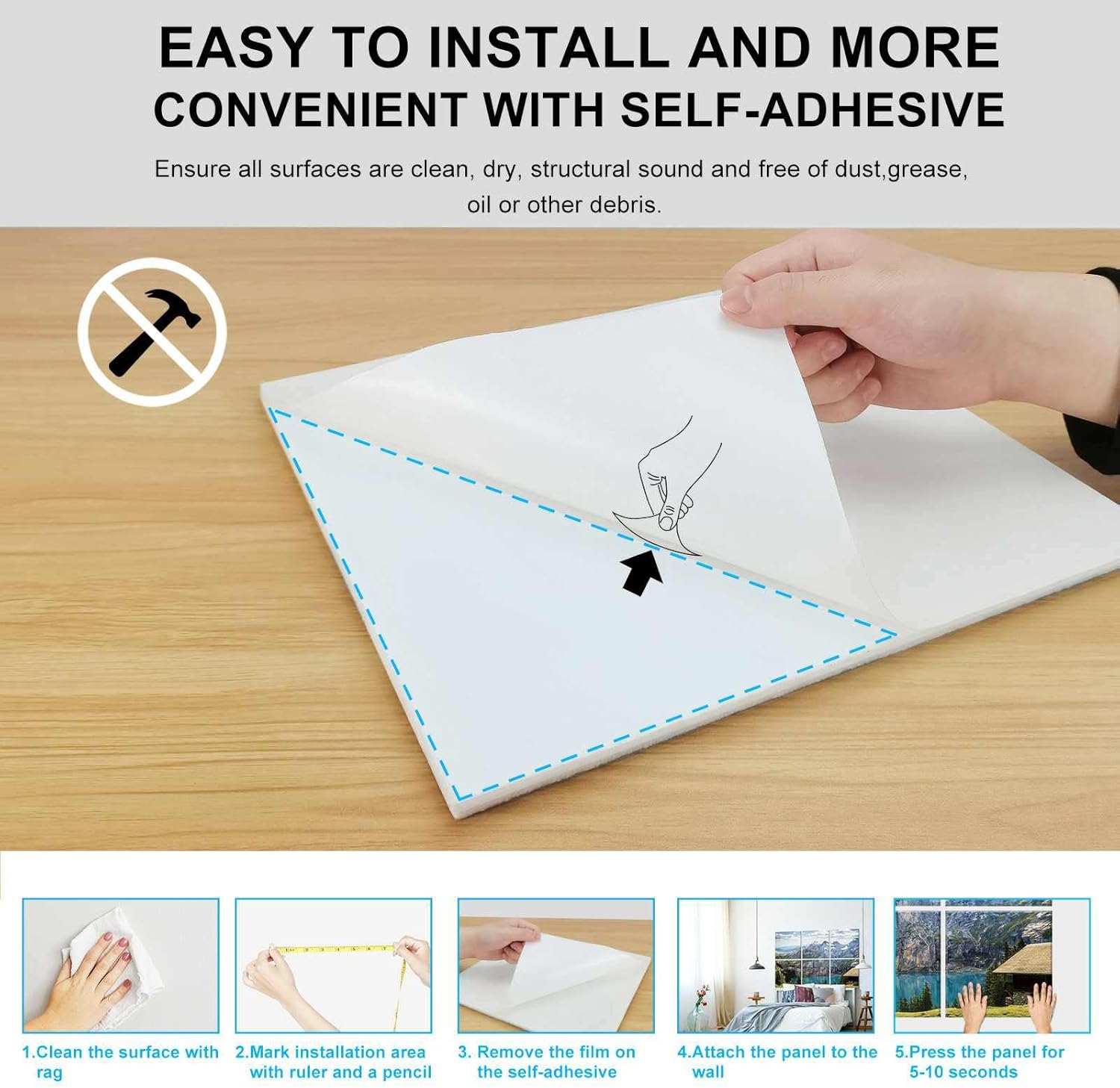 Paneles acústicos artísticos, paquete de 6 pinturas autoadhesivas de pared grandes para decoración de pared, paneles absorbentes de sonido para