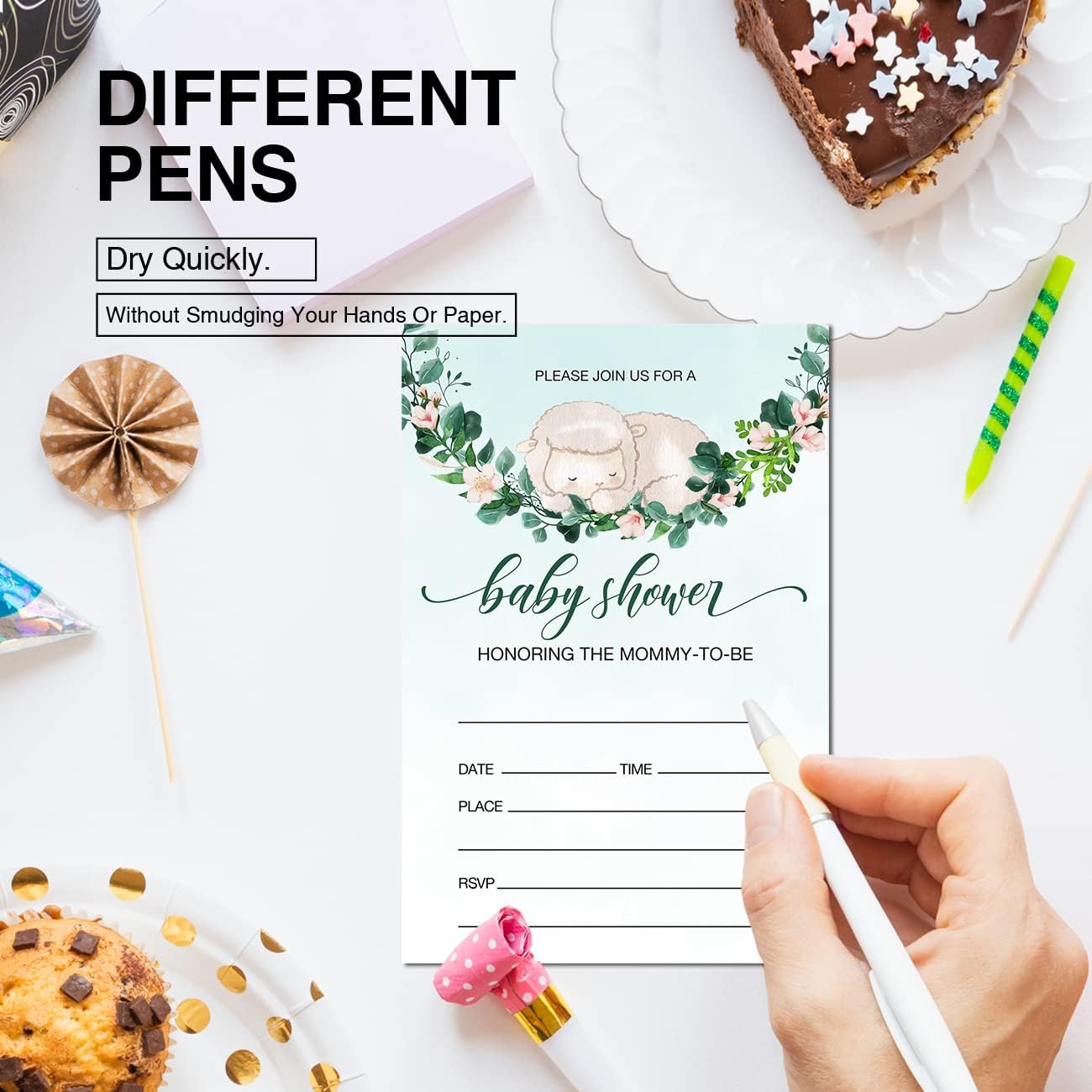 Greenery Sheep Baby Shower – Invitaciones para fiesta de baby shower con sobres, juego de 20 invitaciones de cordero, baby shower, género neutro,