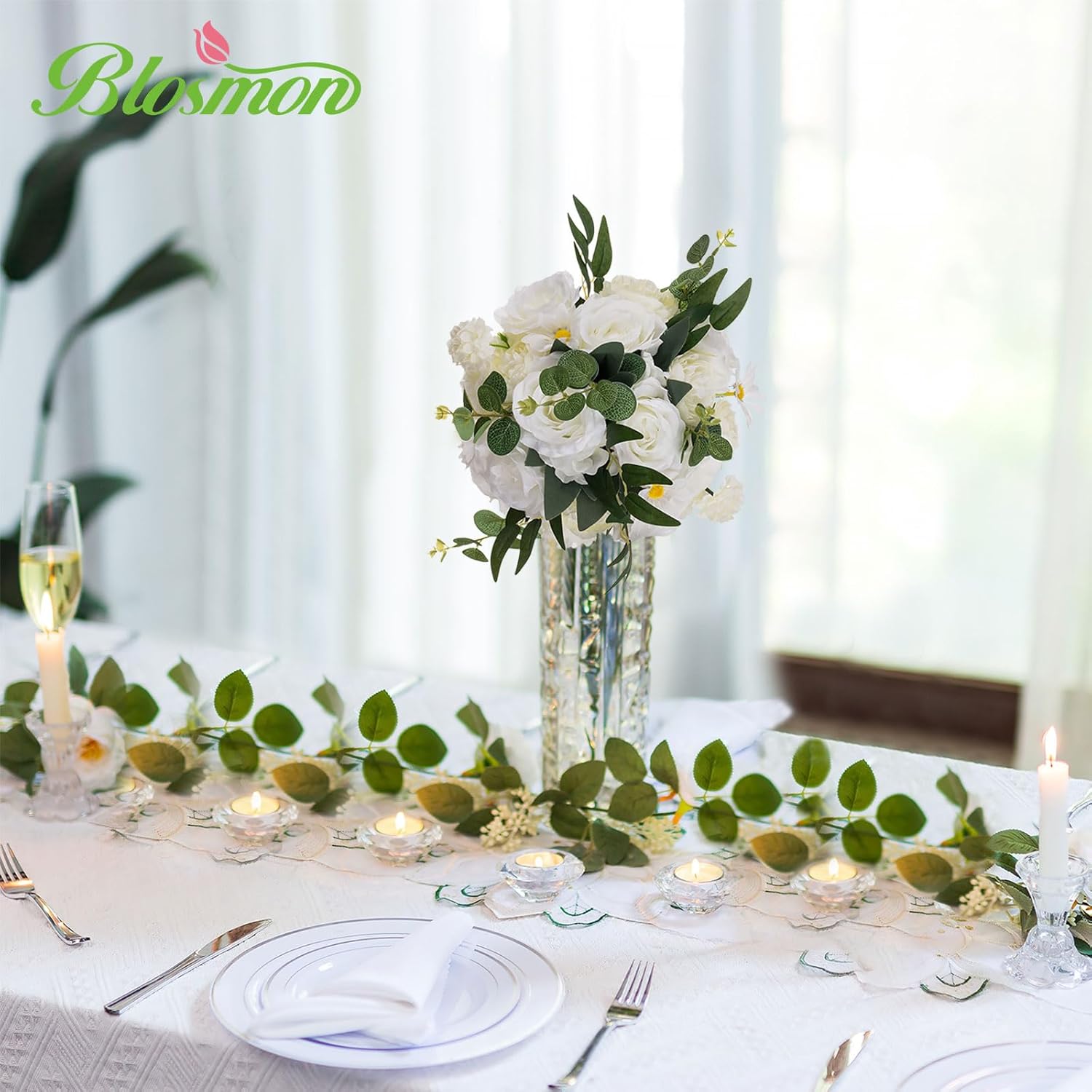 BLOSMON Centros de mesa de boda de bola de flores artificiales, 10 piezas de 9.8 pulgadas, flores falsas blancas de rosas, arreglos florales, piezas