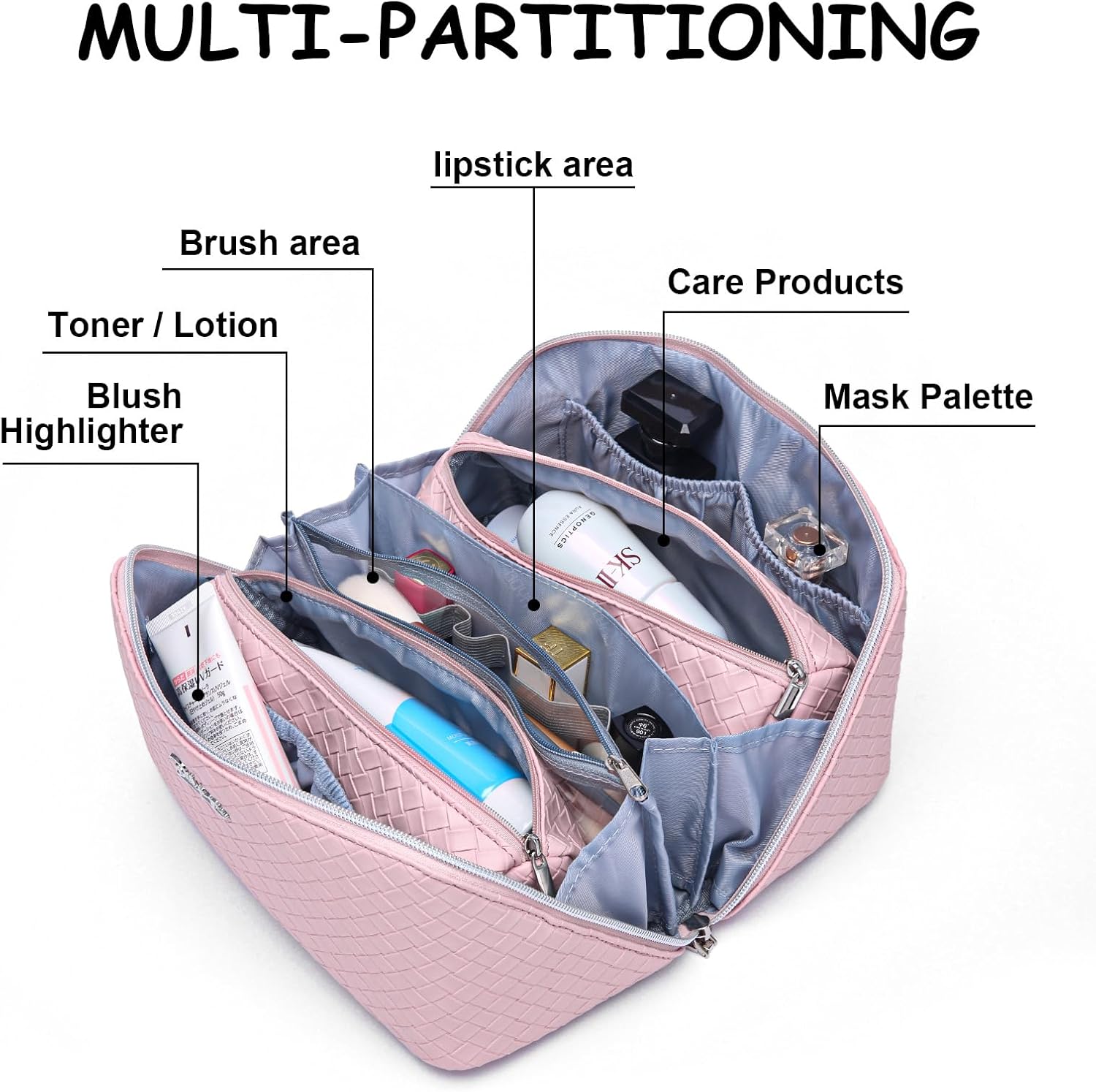 Bolsa de maquillaje organizadora de viaje para cosméticos juego de 3 bolsas de aseo de gran capacidad para mujeres, bolsa de maquillaje portátil con