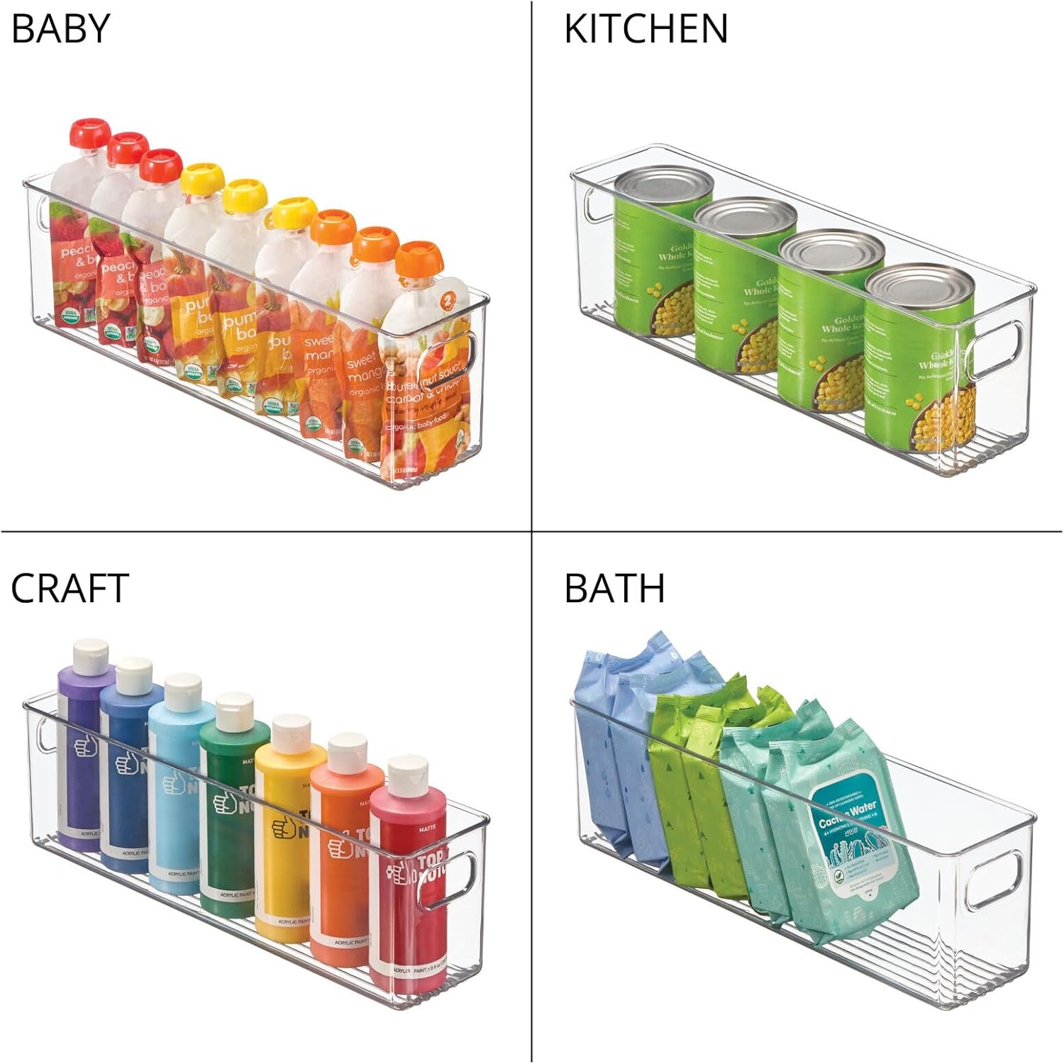mDesign Organizador de plástico para armario del hogar, cesta de almacenamiento con asas para dormitorio, baño, estantes de gabinete, entrada y