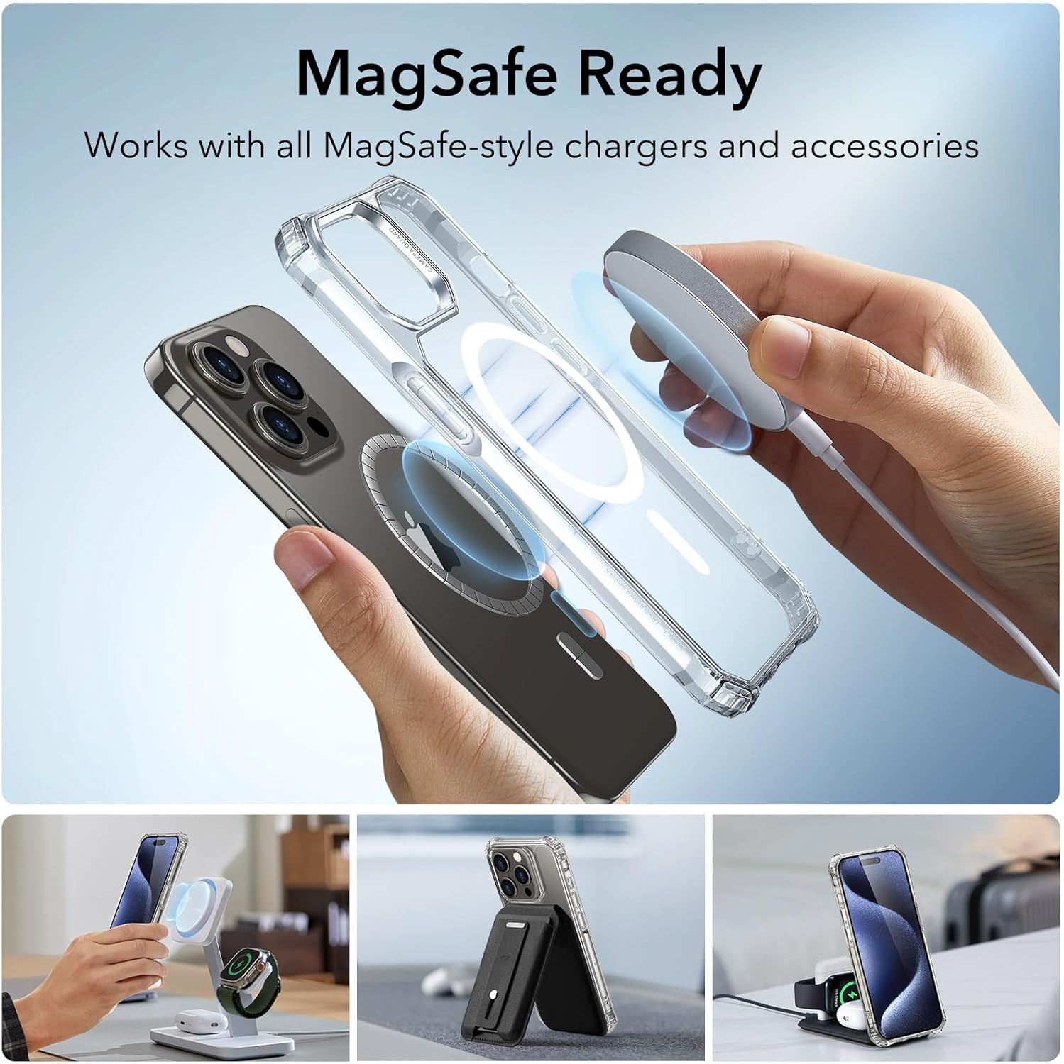 ESR Funda para iPhone 15 Pro Max, compatible con MagSafe, juego con 2 protectores de pantalla y protectores de lente individual, esquinas de
