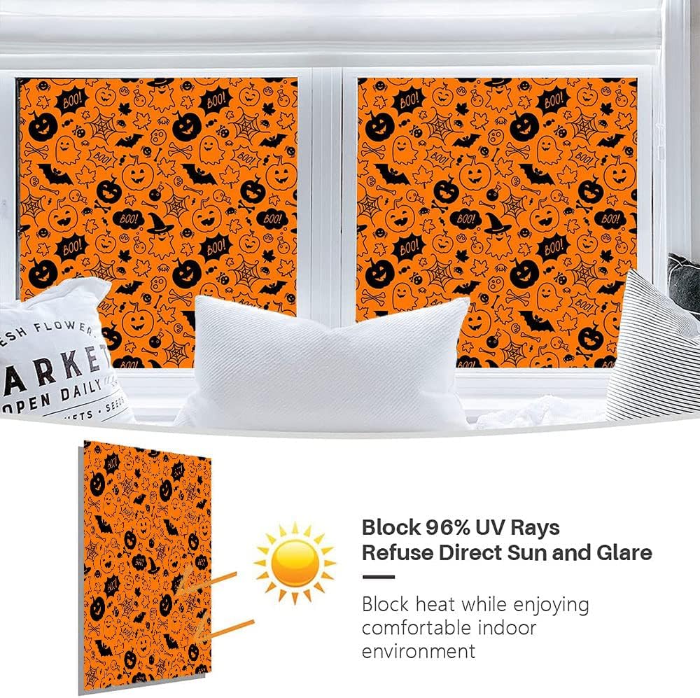 Película de ventana 3D de Halloween, patrón de estilo de Halloween, para puerta de cristal, baño, sala de estar, 17.7 pulgadas de ancho x 23.6