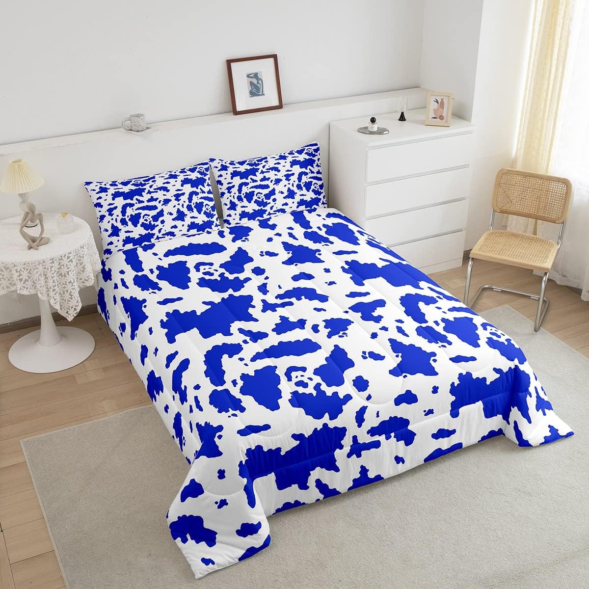 Erosebridal Juego de edredón de piel de vaca azul marino, animales de granja, tamaño Queen, juego de ropa de cama con estampado de vaca de las