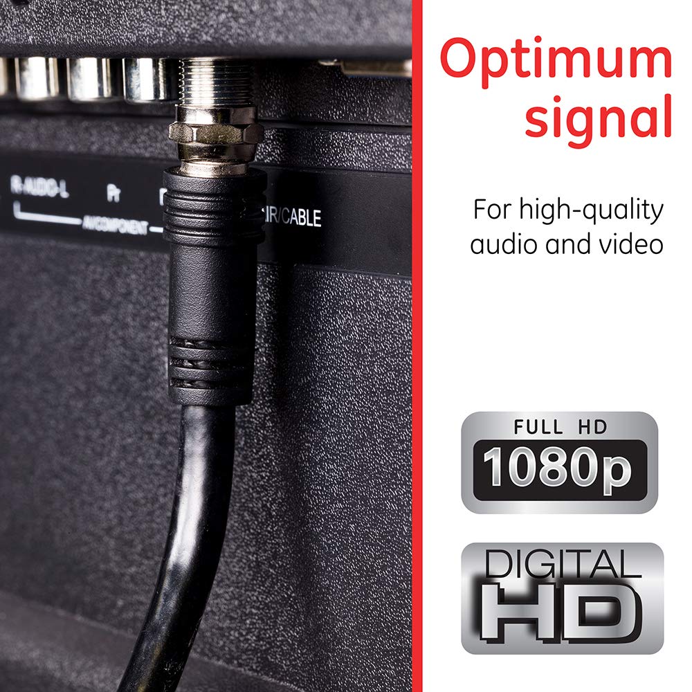 GE Cable coaxial RG6, 6 pies, conectores tipo F, instalación atornillada, no requiere herramientas, negro 33626