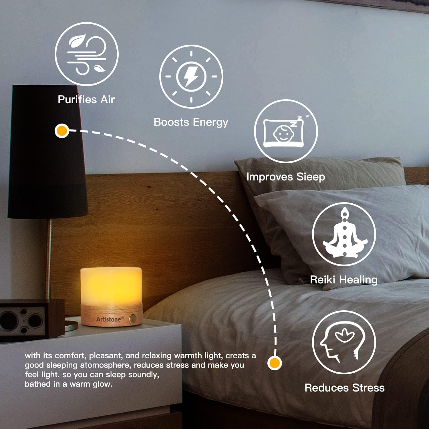 Artiistone Luz nocturna de piedra de cristal con sensor táctil de base de madera, recargable por USB, cristales curativos naturales, lámpara LED,
