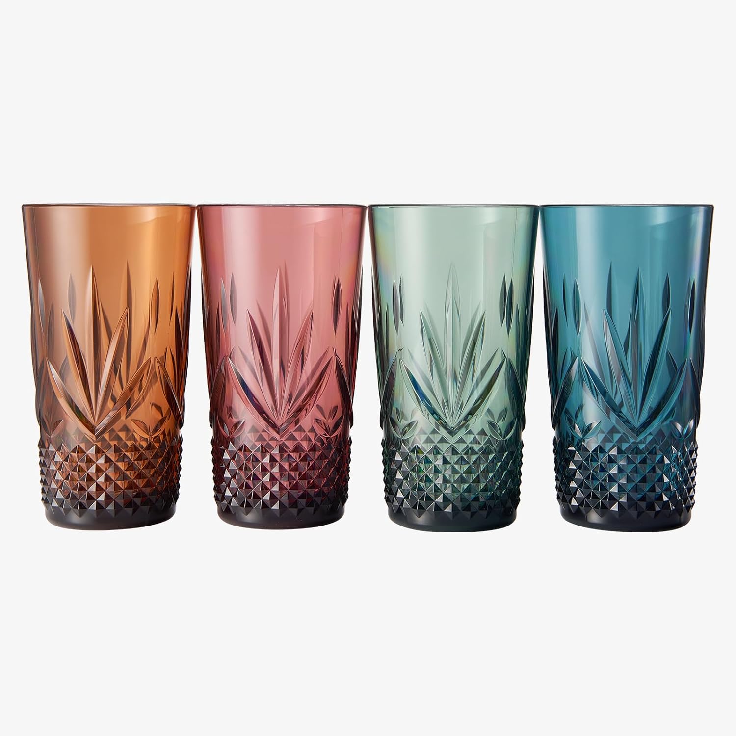 Vasos grandes de plástico Highball para beber, inastillables y reutilizables, acrílico pastel  Juego de 4  Vasos de cristal similar a Tritan, aptos