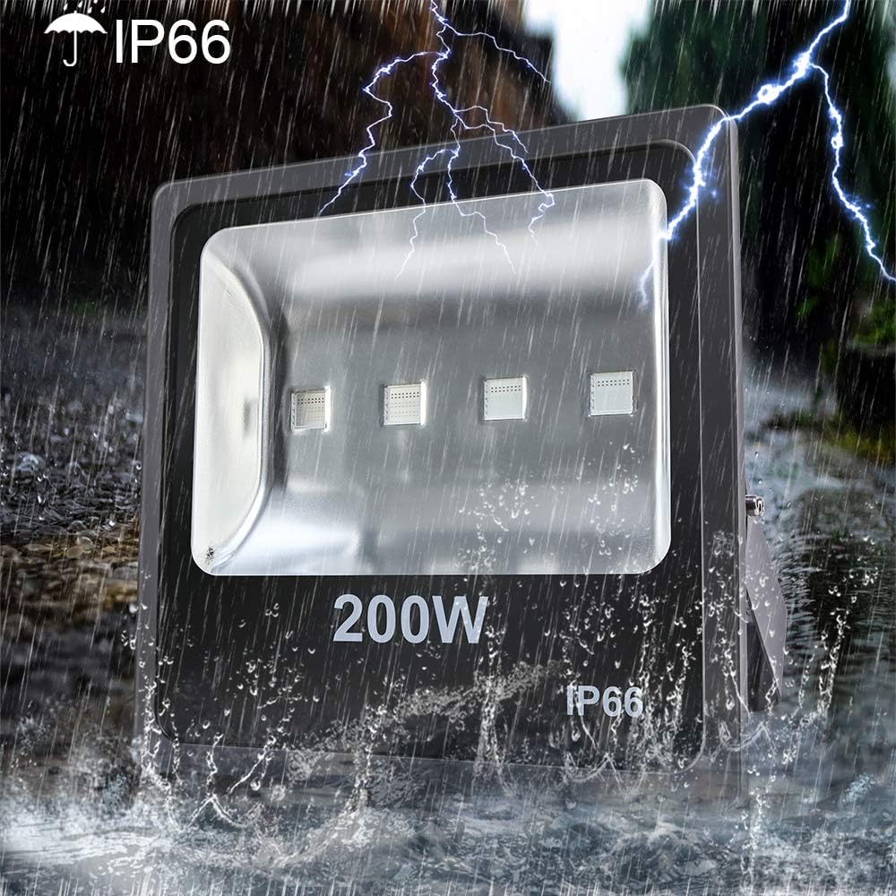 Luces de inundación LED RGB de 200 W, luz de seguridad LED que cambia de color al aire libre con control remoto IR, luces de arandela de pared