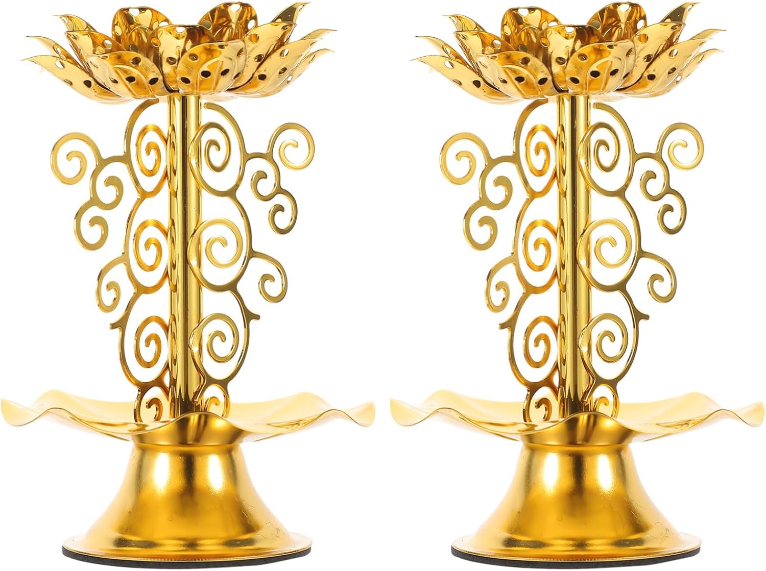FOMIYES Decoración dorada 2 unids Lotus Tealight Candelabro Diwali Votivo Portavelas Religioso Flor de Loto Forma de Té Candelabro Soporte