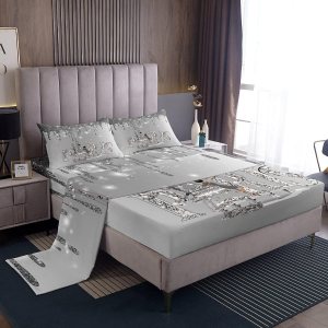 Juego de sábanas de 4 piezas para niños, tamaño Queen, diseño romántico de diamantes con purpurina, diseño de arquitectura famosa de París, 4 piezas Juego de sábanas de 4 piezas para niños, tamaño Queen, diseño romántico de diamantes con purpurina, diseño de arquitectura famosa de París, 4 piezas