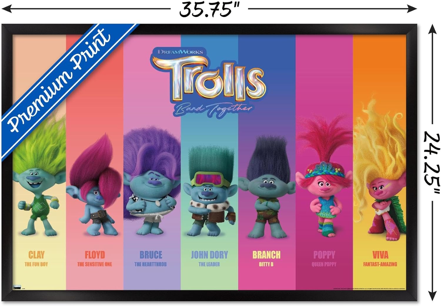 Trends International Trolls Band Together – Póster de pared Perfect Harmony, 22.37 x 34.00 pulgadas, versión enmarcada en negro