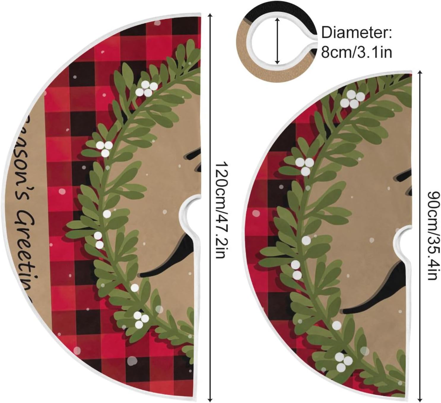 Faldas clásicas para árbol de Navidad con tarjeta de Navidad, decoración de suelo de árbol de Navidad, 47.2 pulgadas, lavable a máquina, decoración