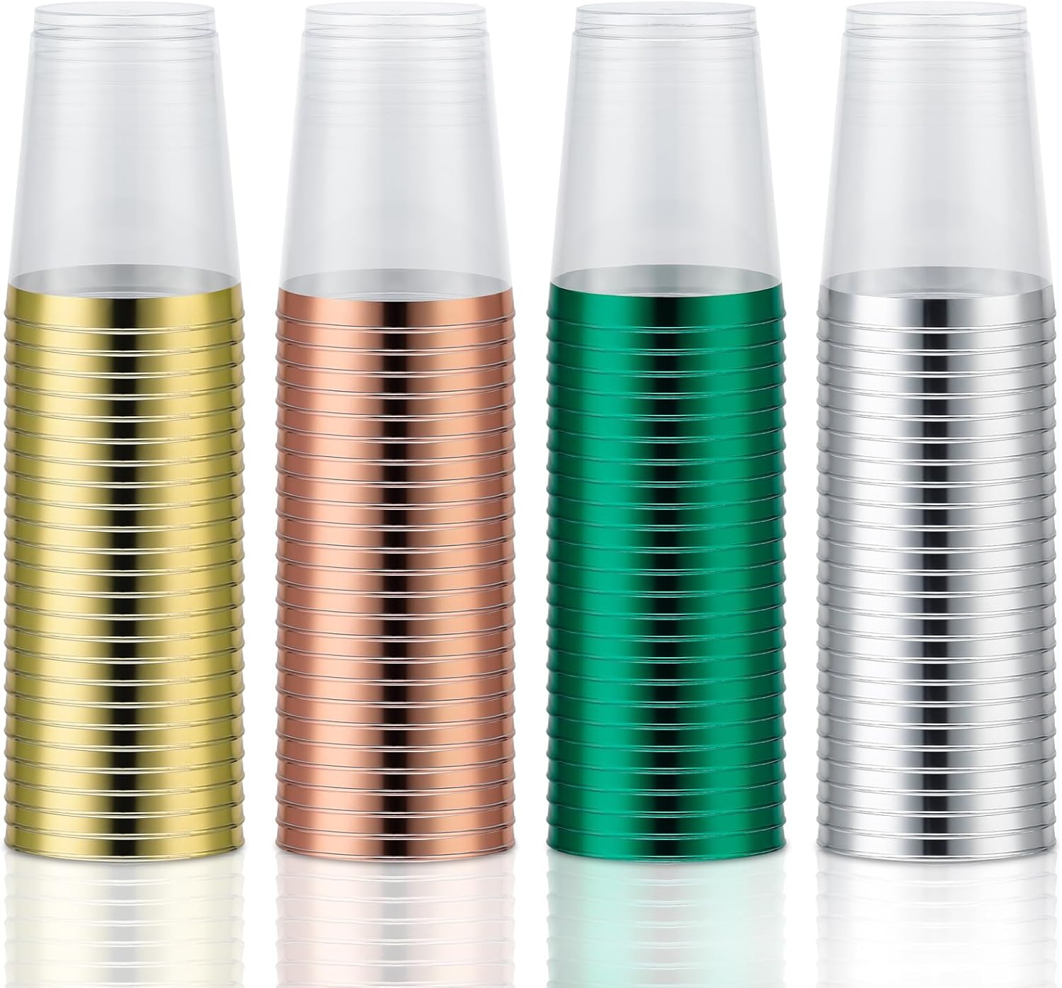 Neatnsharp 100 vasos desechables con borde plateado, dorado, oro rosa y verde vasos de moda antiguos ideales para el hogar, oficina, bares, bodas,
