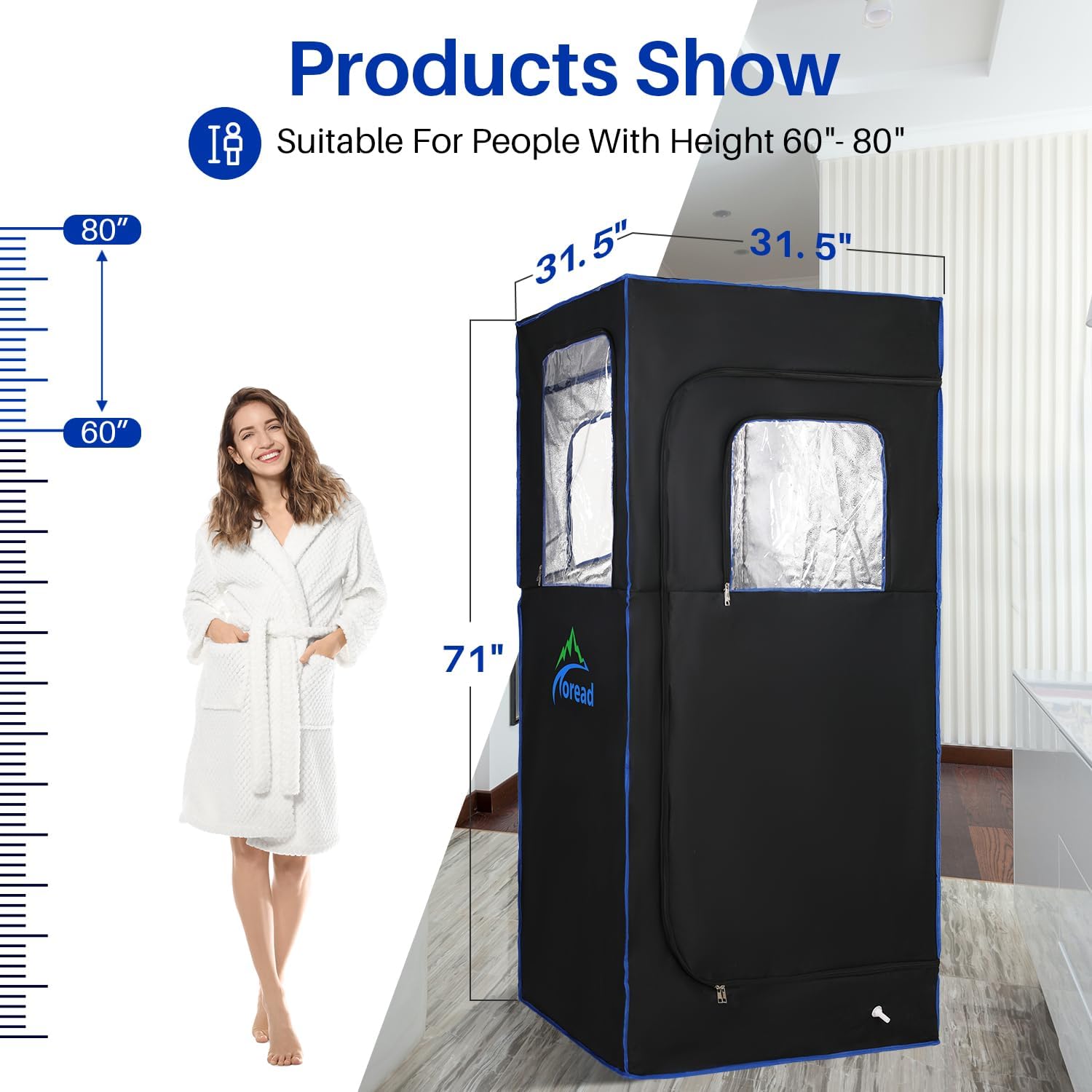 TOREAD Sauna de tamaño completo 600D lona, tienda de sauna plegable de vapor portátil con generador de vapor de 2.6L 1000W control remoto