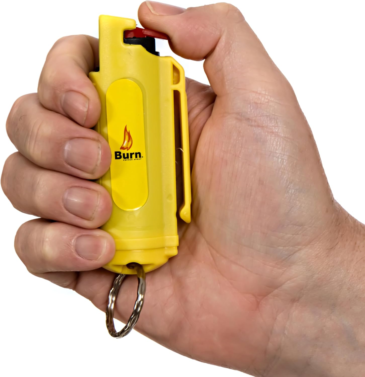 Burn Llavero de spray de pimienta para mujeres y hombres de autodefensa, fuerza máxima de 12 oz, estuche de clip para cinturón de seguridad moldeado