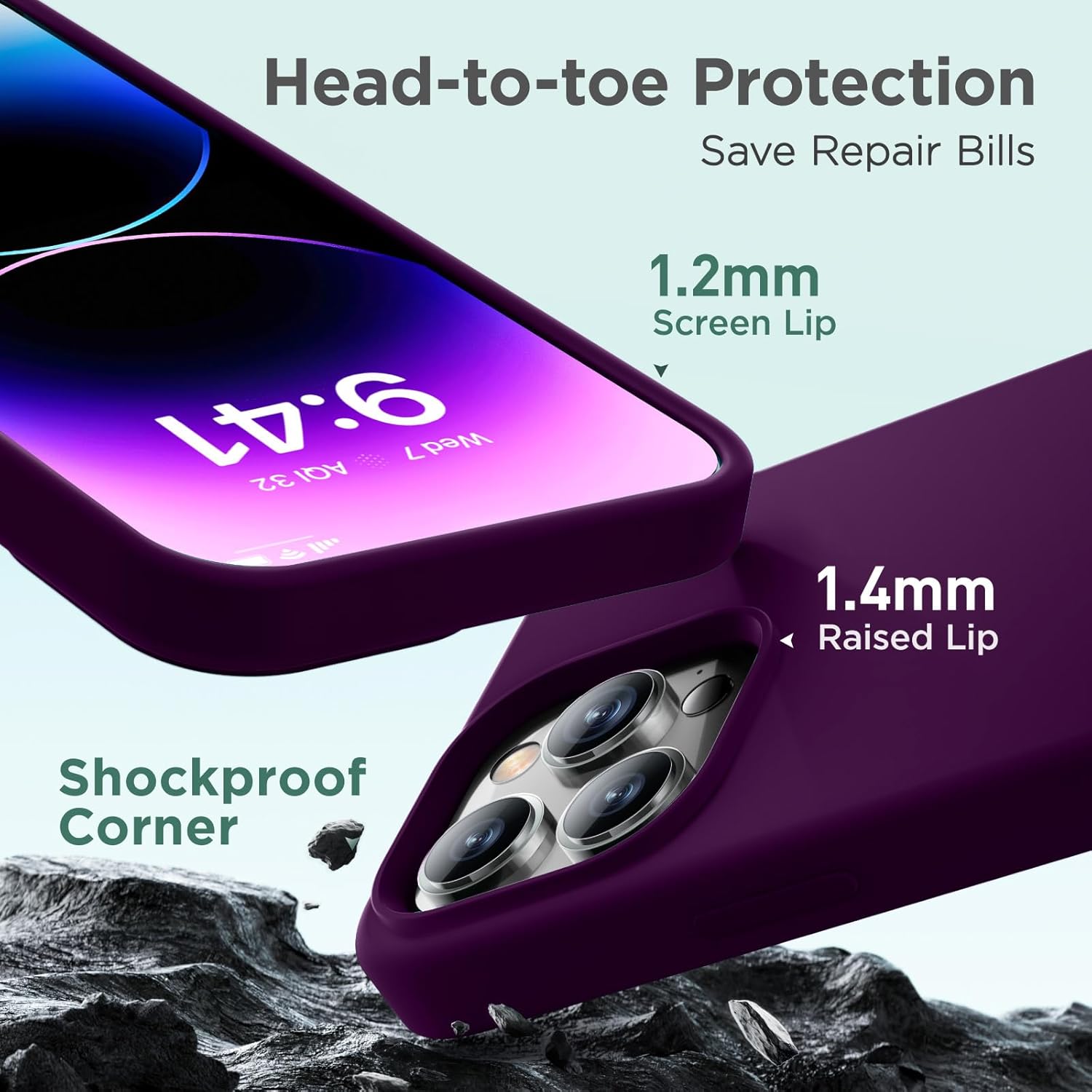 Cordking Funda para iPhone 14 Pro, funda de silicona ultra delgada, a prueba de golpes, con forro de microfibra suave antiarañazos, 6.1 pulgadas,