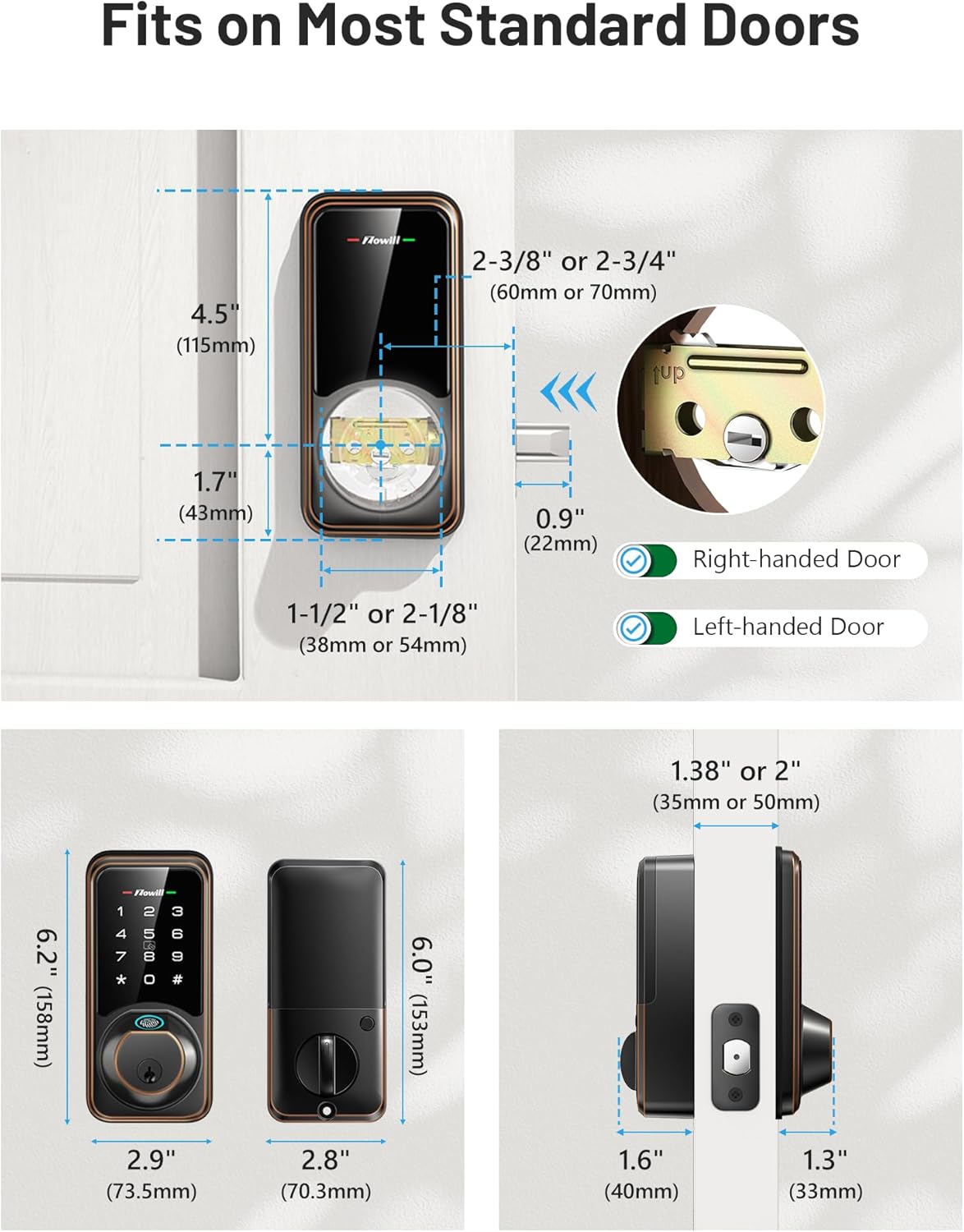 Zowill DK07G – Cerradura inteligente WiFi, cerradura de puerta de huellas dactilares con aplicación y control de voz, cerradura de puerta
