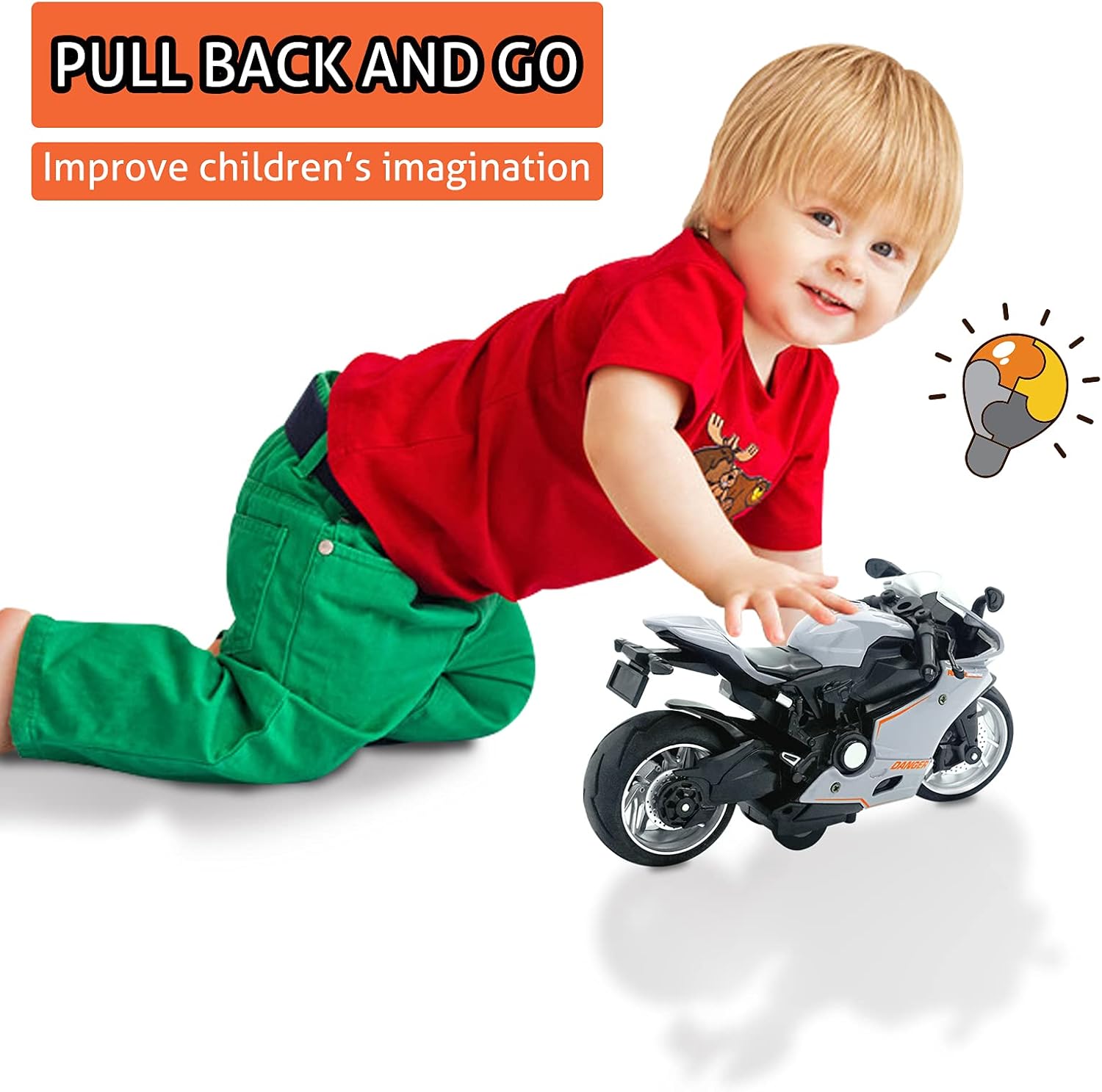 Motocicleta de juguete, juguete de motocicleta con sonidos y luces, juguete de modelo de motocicleta a escala 112 para niños, vehículo de tracción