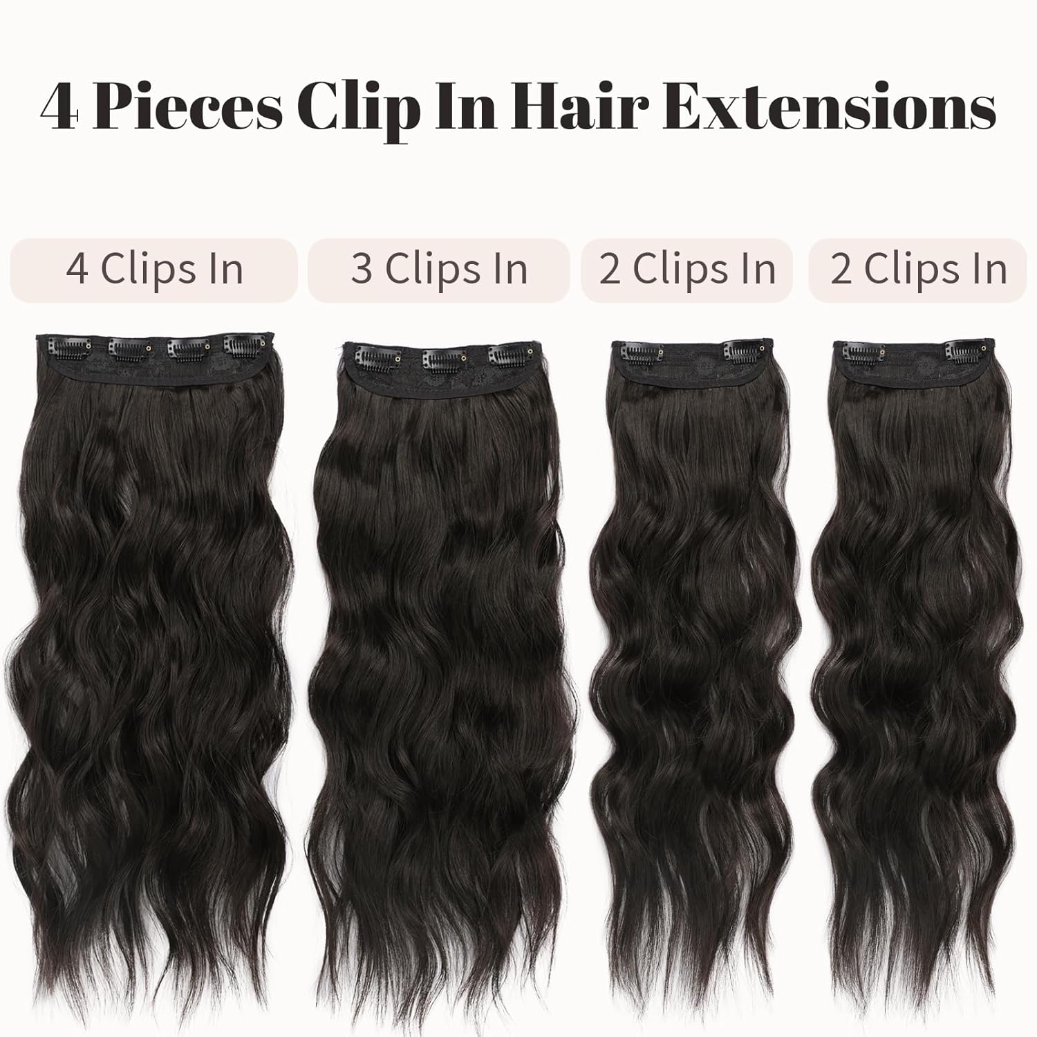 KooKaStyle – Extensiones de cabello sintético con pinza, largo y ondulado, grueso, con fibra de doble trama extensiones de cabello natural de 20