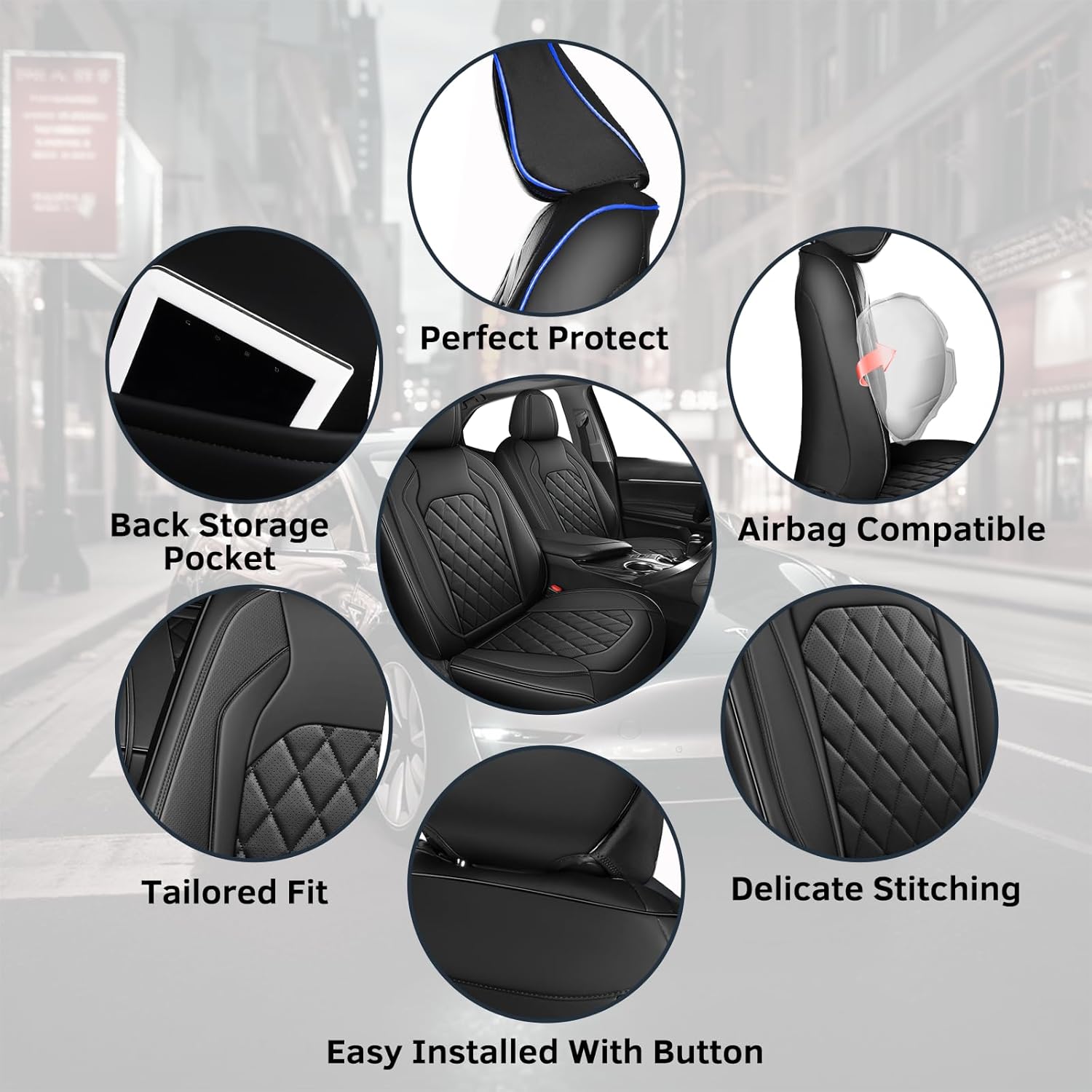 FREESOO Juego completo de fundas de asiento de cuero, Toyota Camry Corolla de 5 asientos para automóviles, ajuste universal para la mayoría de