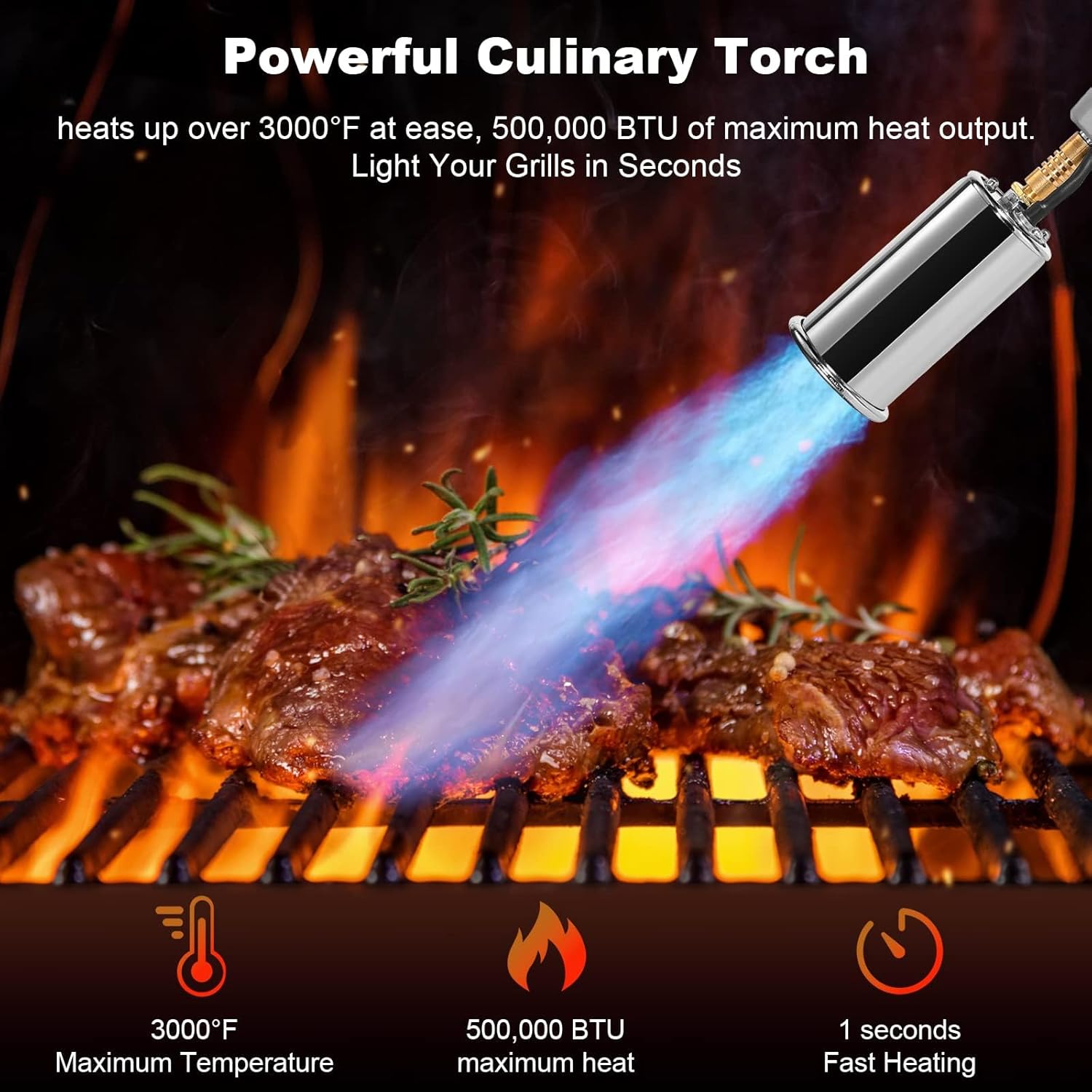 Antorcha de cocina de propano de cocina, 500,000 BTU soplete culinario, video de sous, pistola de fuego para asar filetes, barbacoa y crema brulee