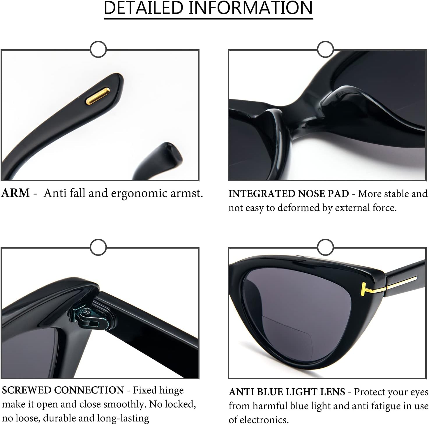 prtcslwd Paquete de 3 lentes de lectura bifocales de ojo de gato para mujer, de gran tamaño, bloqueo de luz azul, lectores de computadora