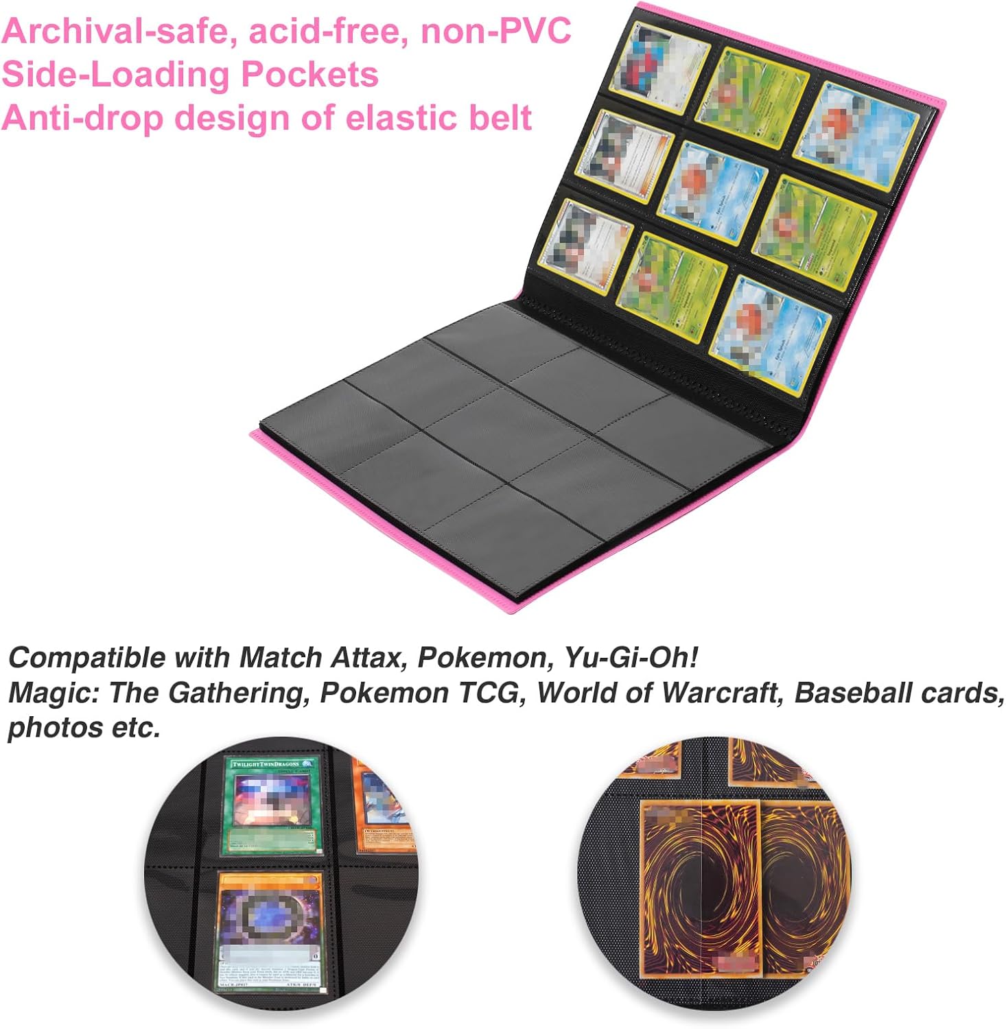 GEAoffice Carpeta de tarjetas con 9 bolsillos, 360 bolsillos para tarjetas estándar, carpeta de colección de tarjetas de carga lateral para MTG,