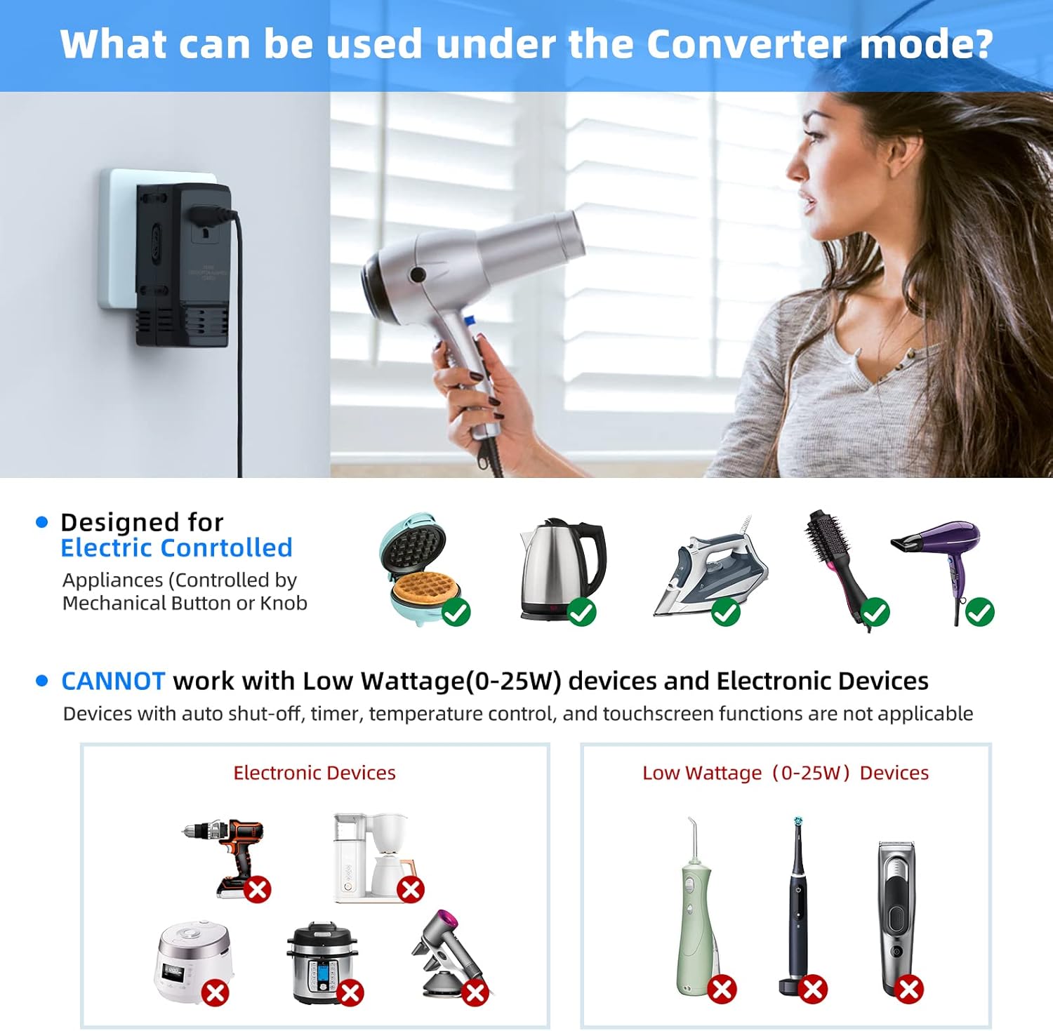 Adaptador de viaje universal y convertidor combinado convertidor de voltaje de alimentación voltaje reductor voltaje 220V a 110V para EuropaReino