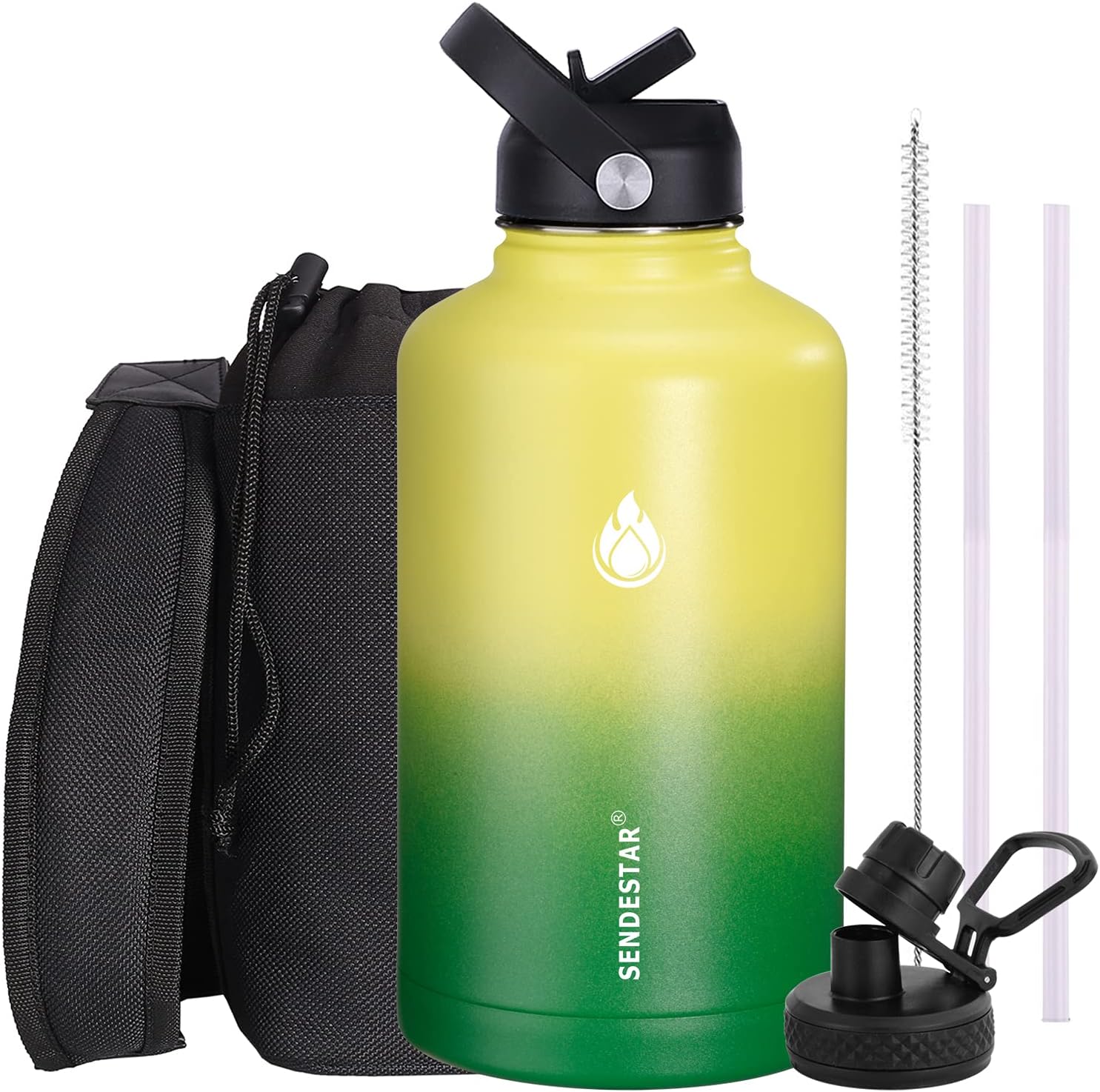 SENDESTAR – Botella de agua de acero inoxidable, botella de agua grande aislada de 1,9 L, doble pared aislada al vacío, a prueba de fugas, botella