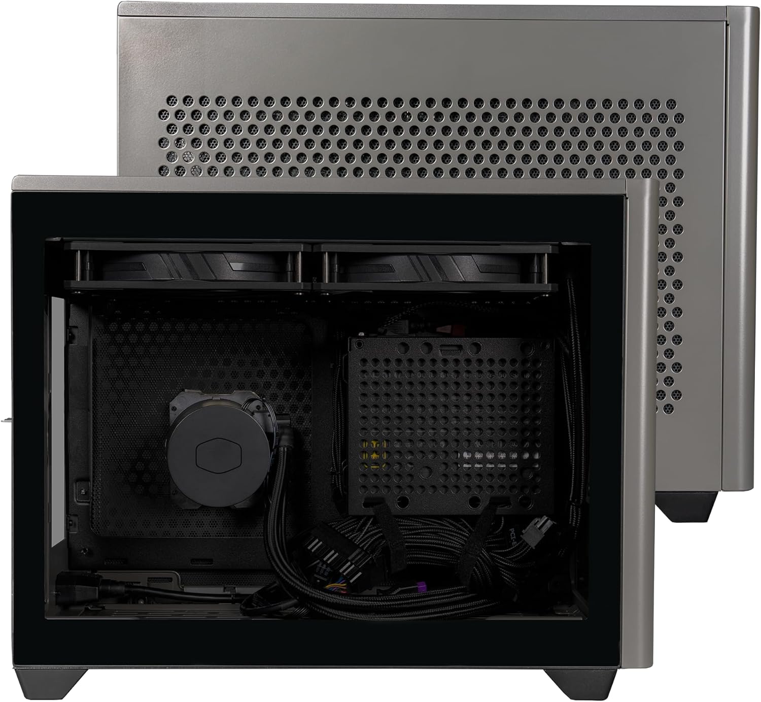 Cooler Master Funda NR200P MAX Mini-ITX con AIO de 11.024 in, 850 W SFX PSU, montaje vertical de GPU, elevador PCIe Gen4, vidrio o panel ventilado