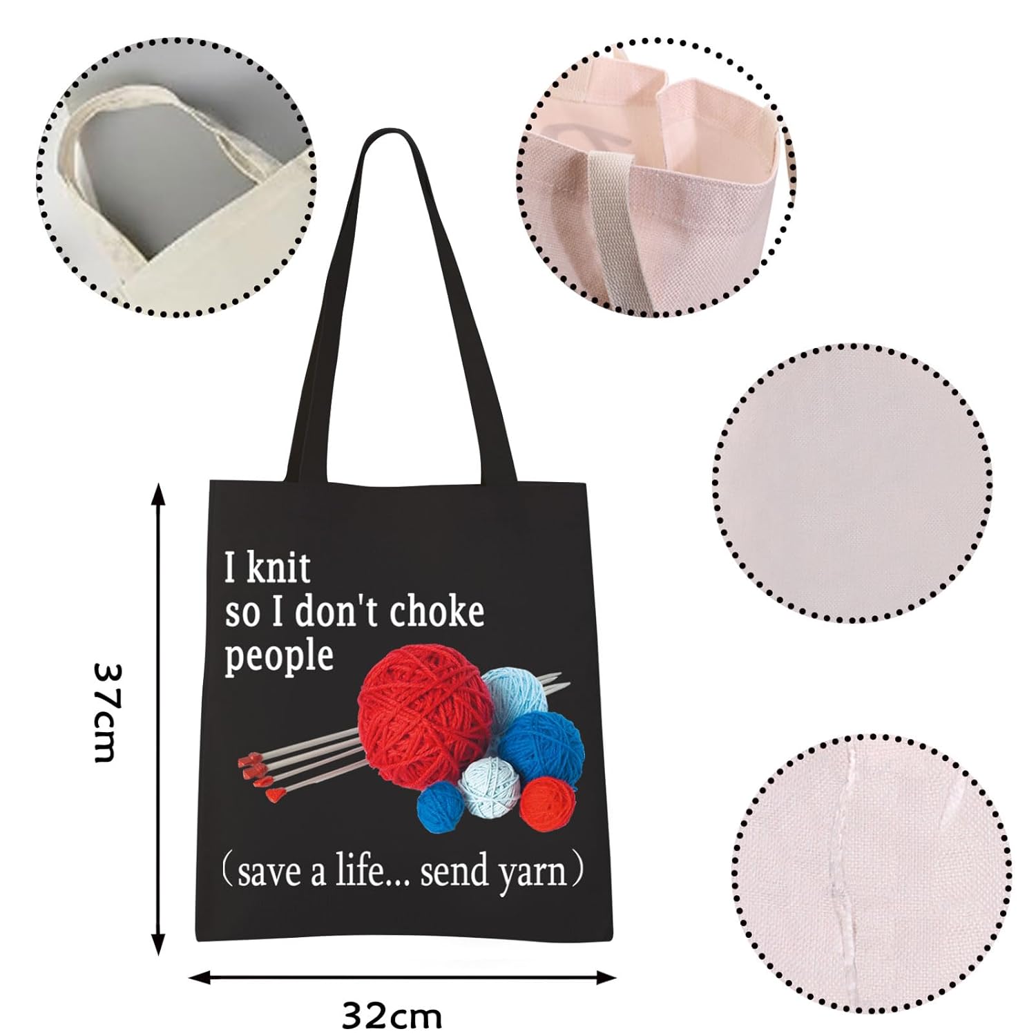 Bolsa de mano con texto en inglés “I Knit so I Don’t Choke People”, regalos divertidos para amantes del tejido, bolsa de almacenamiento de hilo