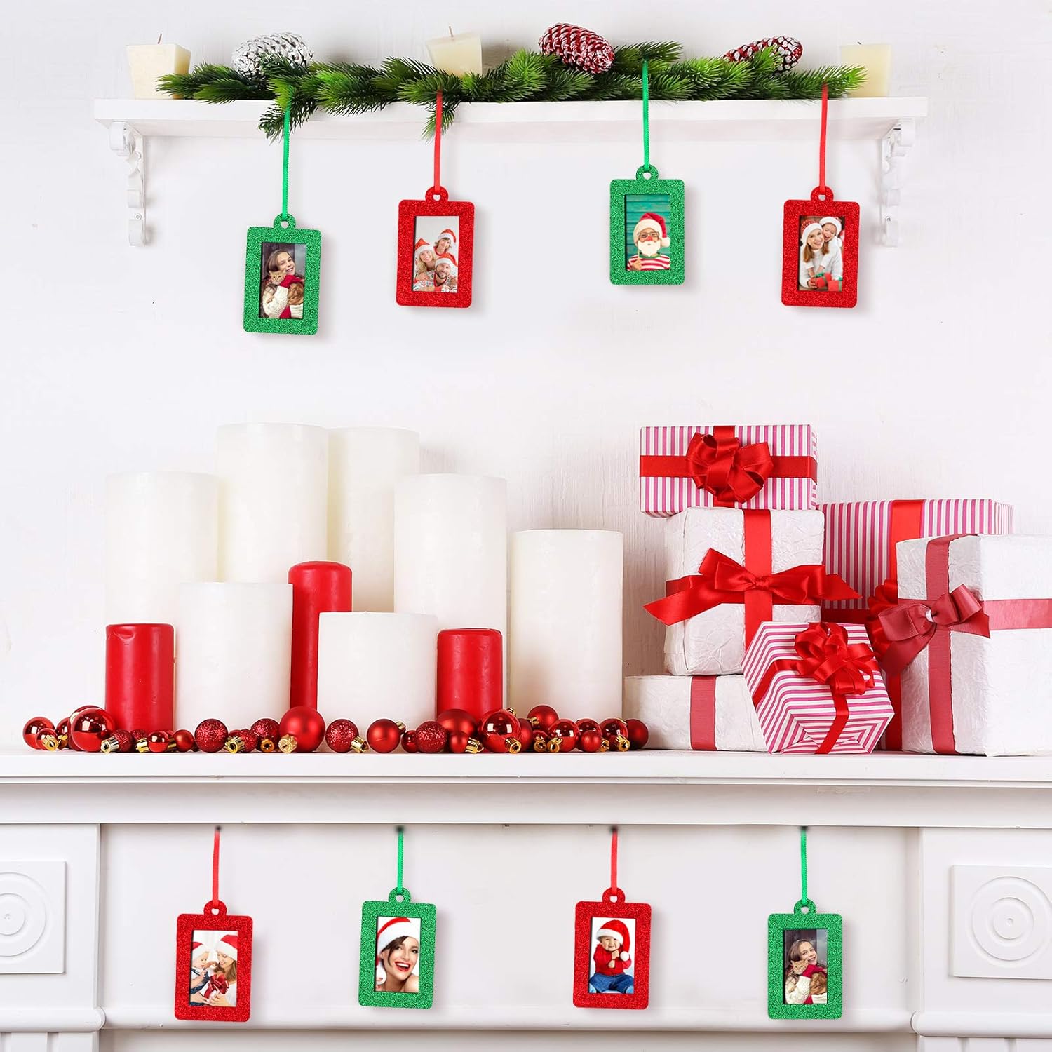 20 Pieces Christmas Photo Frames Ornament Mini Felt Hanging Picture Frame Small Picture Frame Christmas Tree Hanging Ornament for Family Xmas