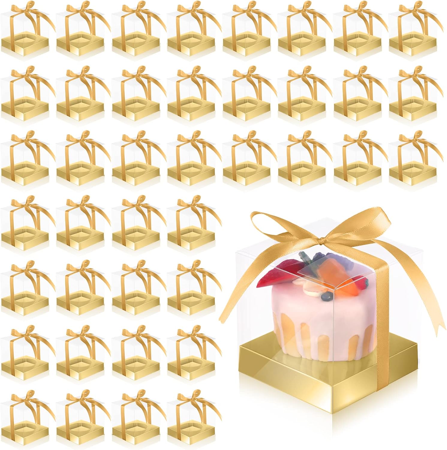 Thenshop 50 cajas transparentes para cupcakes, contenedores individuales de plástico de 3.5 pulgadas, cajas individuales para cupcakes con insertos