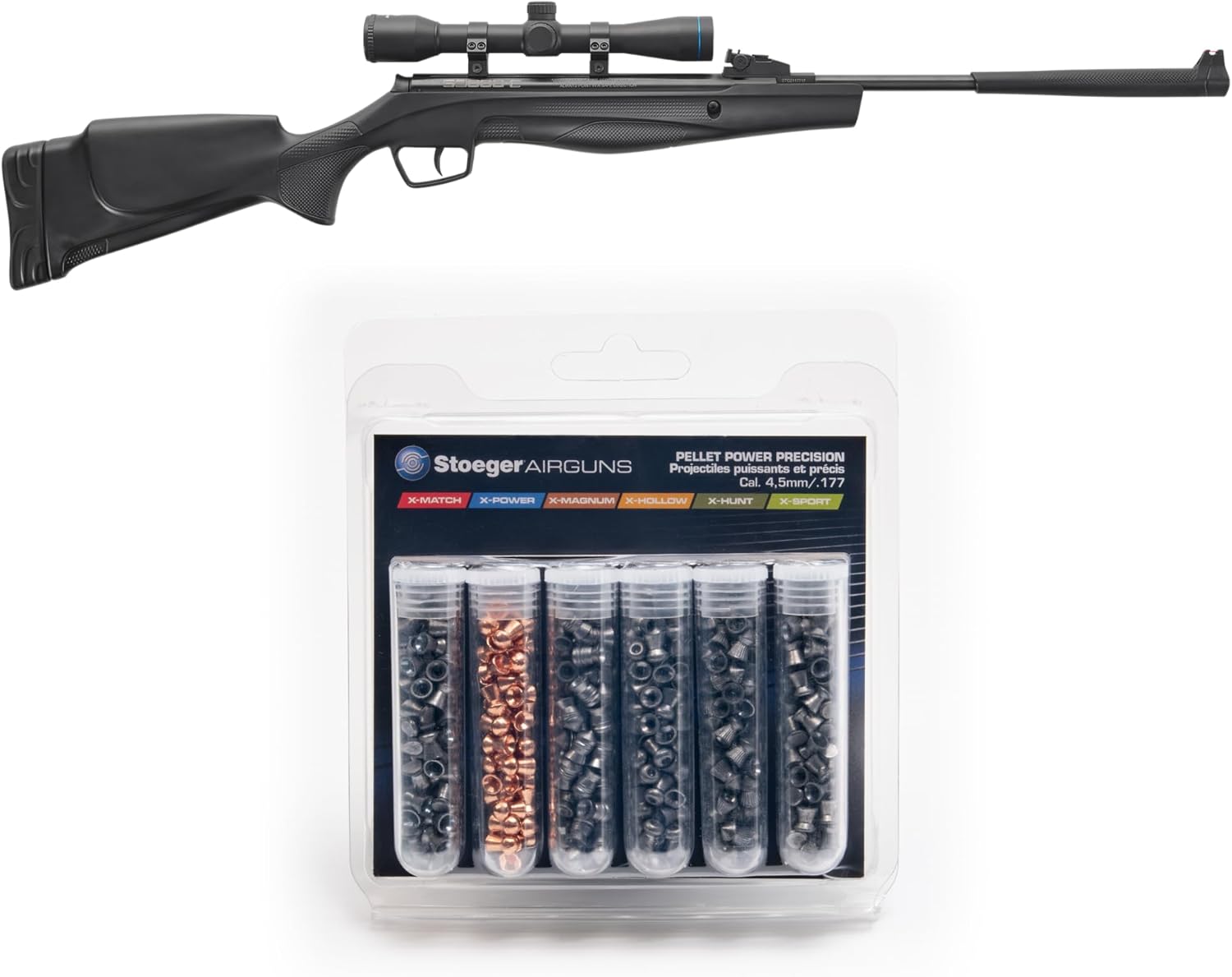 Stoeger S3000-C – Combo de pistola de aire comprimido compacta – Calibre .177 – Sintético negro con mira de fibra óptica Combo – Incluye alcance 4 x
