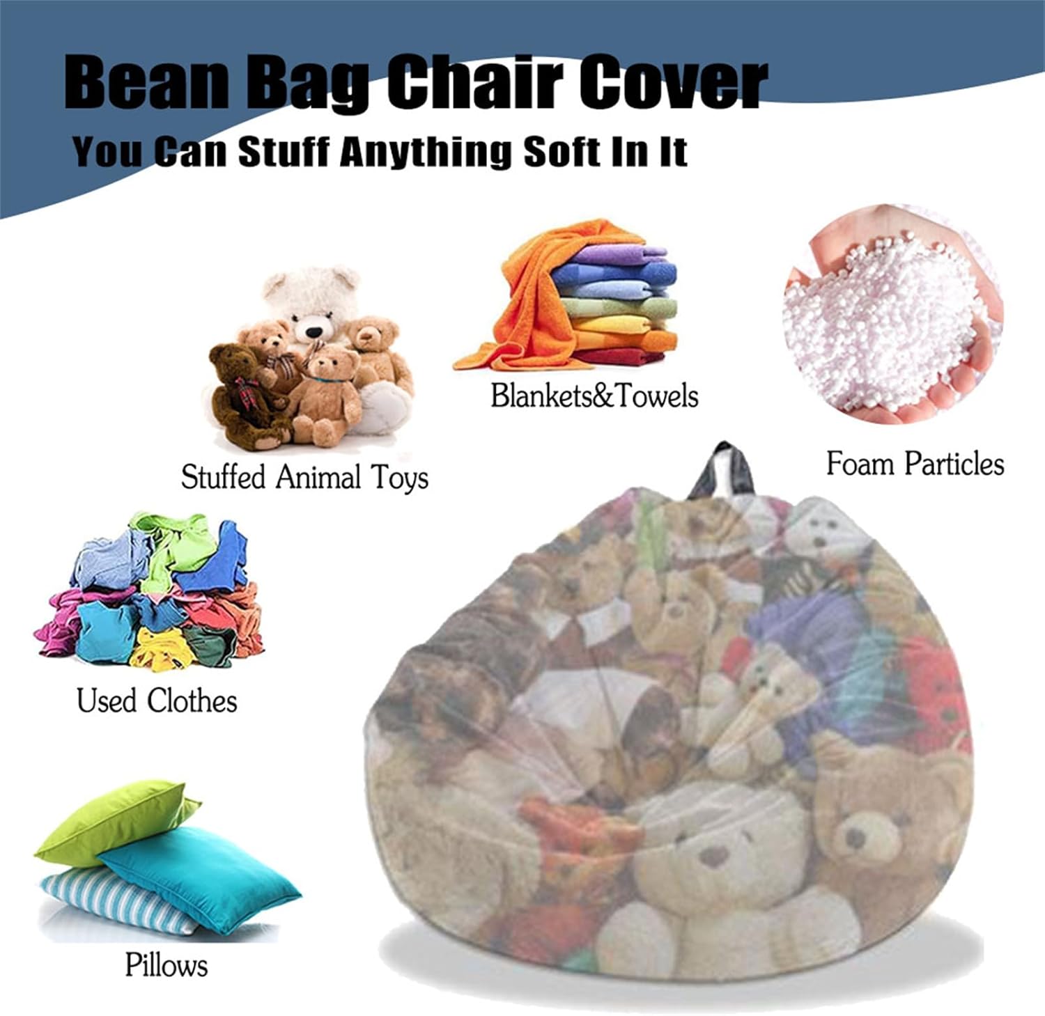 Morbuy Funda para silla puff para niños y adultos (sin relleno), funda suave para sofá cama, lavable, de gran tamaño, para sala de estar (33.6 x