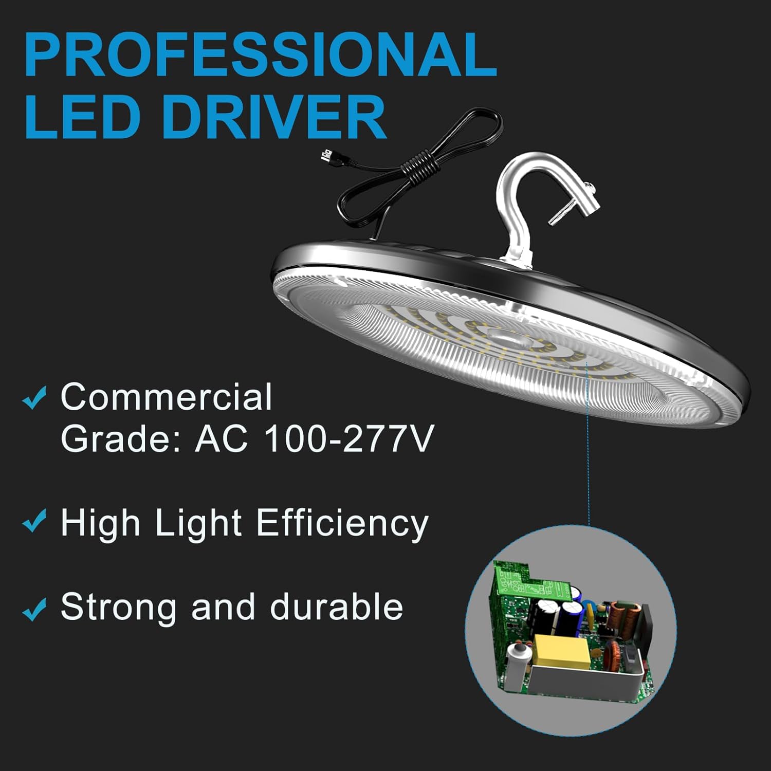 Luz LED de alta bahía de 240 W, 36000 lúmenes, 5000 K, AC100-277 V, luces LED de alta bahía, certificación ETL, iluminación comercial para almacén,