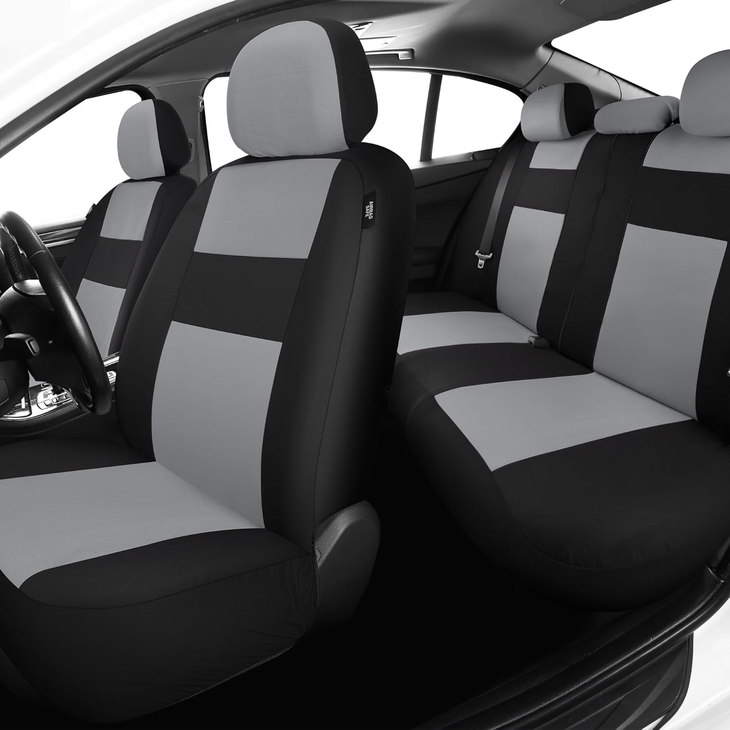 Juego completo de fundas de asiento de automóvil, fundas de asiento de banco dividido delantero y trasero de tela transpirable para automóvil,