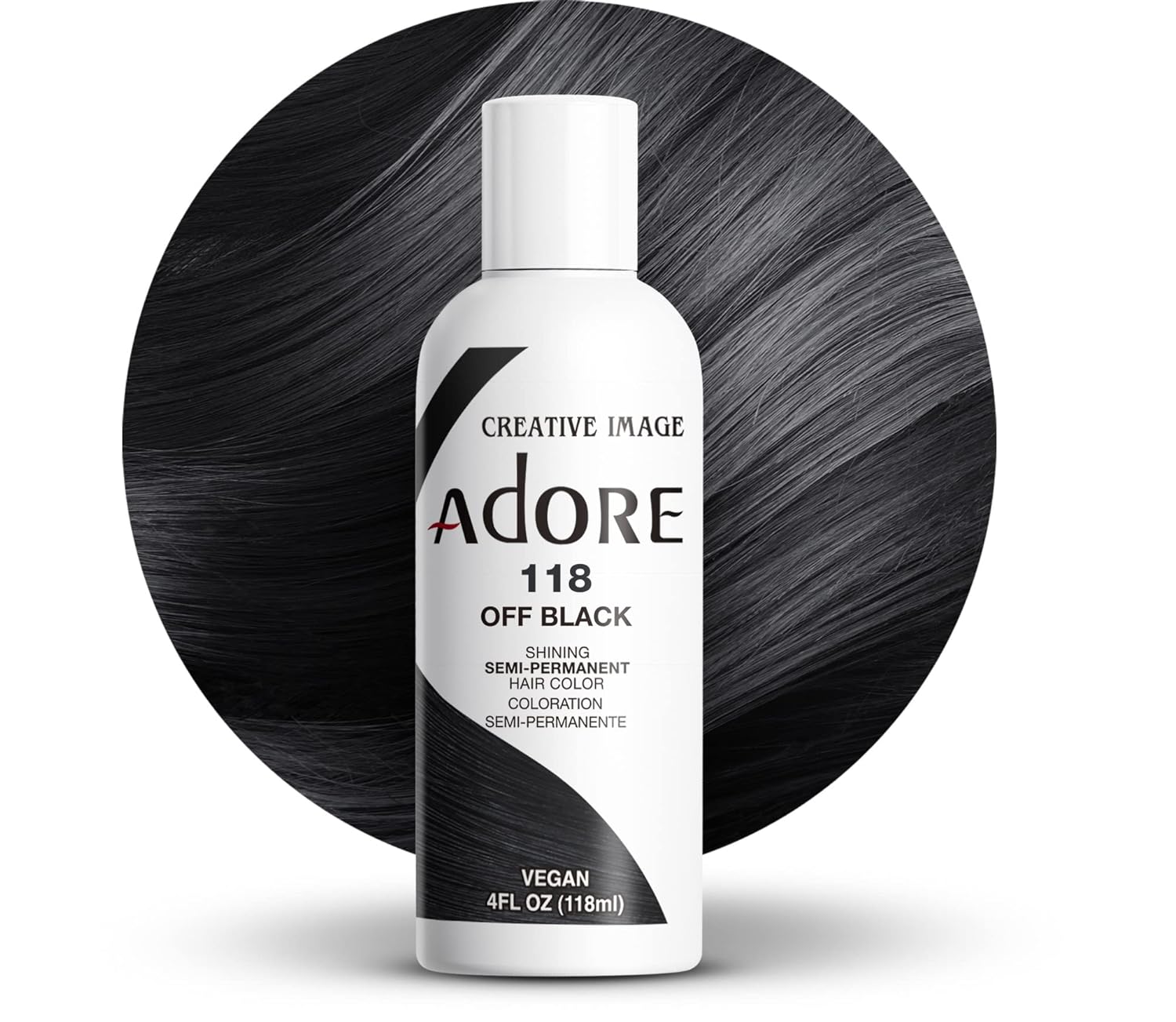 Adore Tinte semipermanente para el cabello, vegano y libre de crueldad, 4 onzas líquidas, 118 Off Black (paquete de 1)