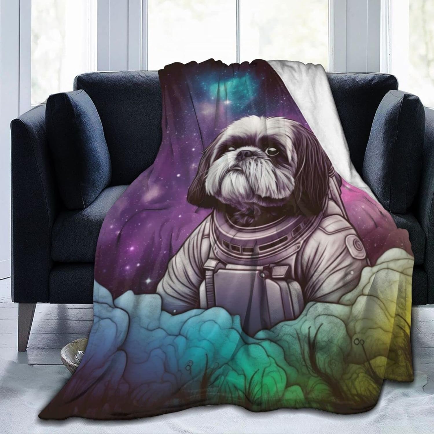 Shih Tzu – Manta de cielo estrellado, ultra suave, ligera, antifrisado, acogedora manta de forro polar para todas las estaciones, dormitorio, sala
