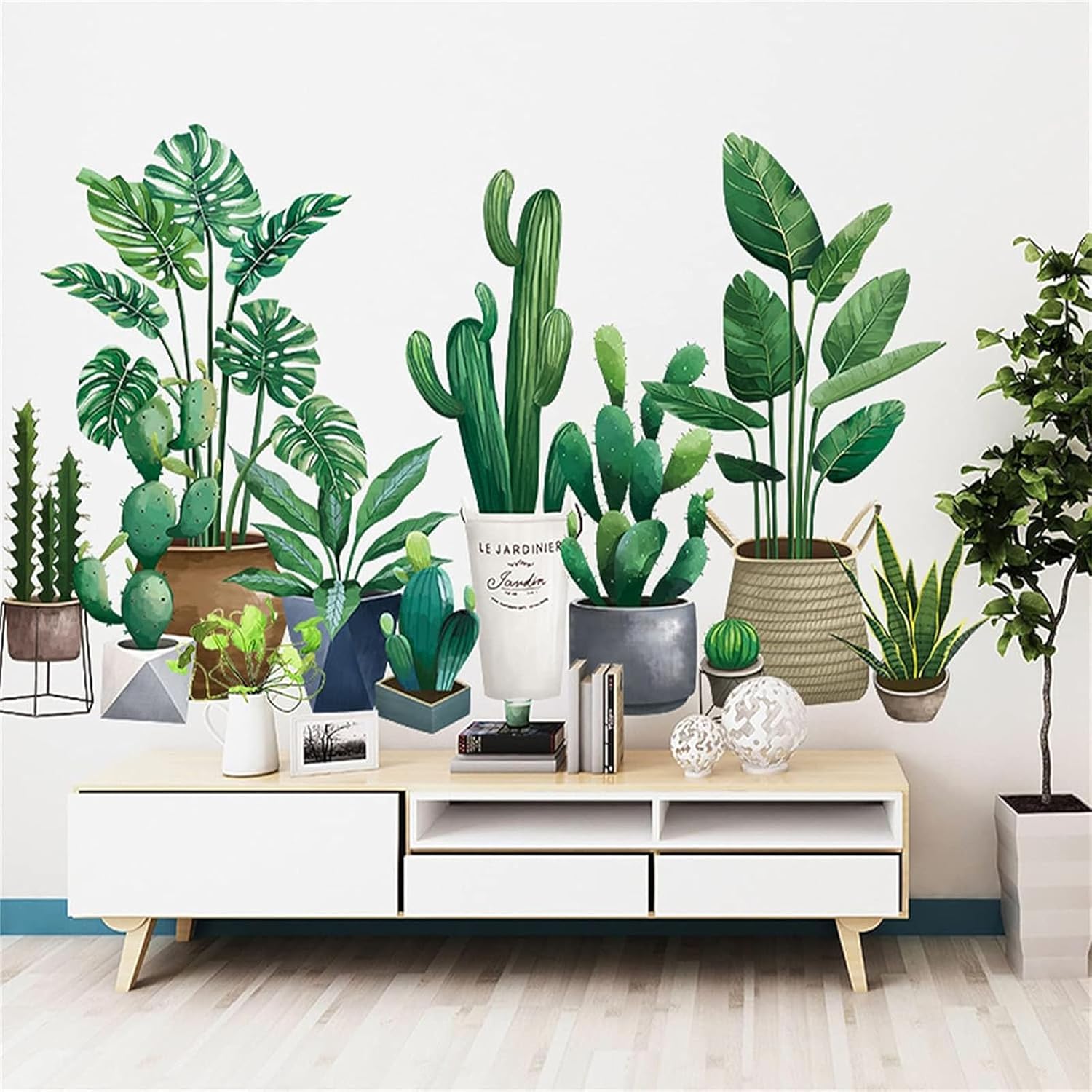 ACEXINYAN Calcomanías de pared de hojas de palmera tropical verde, calcomanías de pared de hoja de plátano y flor de palmera, hojas verdes, plantas,