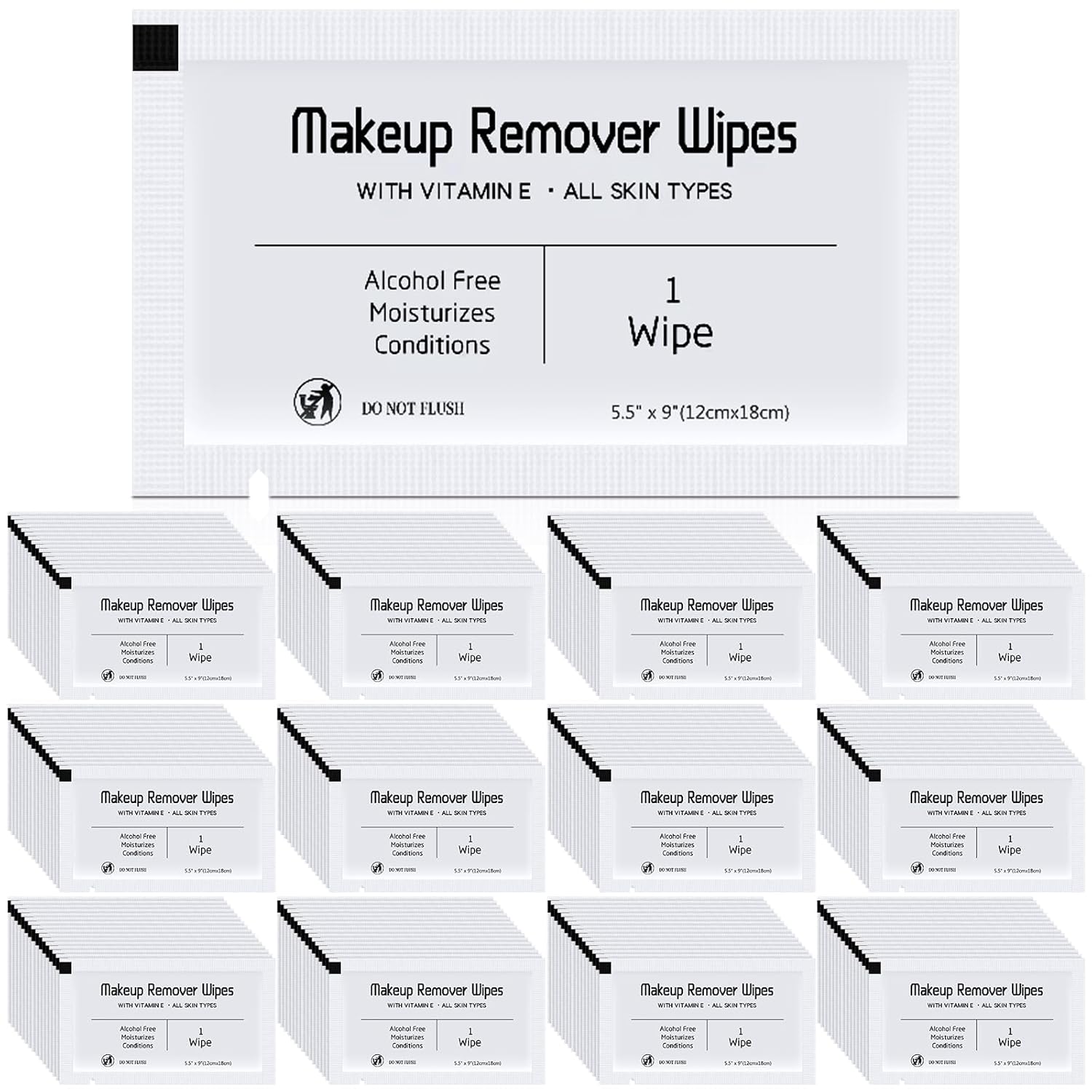 Swiffen 150 toallitas removedoras de maquillaje a granel, impermeables, toallitas de maquillaje envueltas individualmente, toallitas faciales para