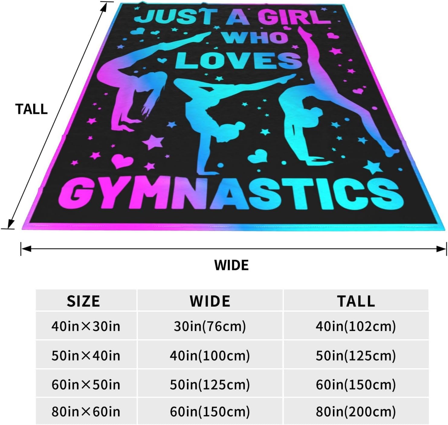 Manta de gimnasia, gimnasta de franela, forro polar, regalos para niñas adolescentes, mantas de gimnasia con texto en inglés “I Love”, para