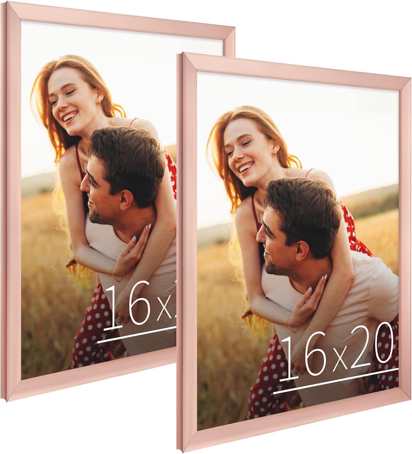 Juego de 2 marcos de 16 x 20 pulgadas con plexiglás de alta definición, marcos de fotos de 16 x 20 pulgadas para pared, color oro rosa